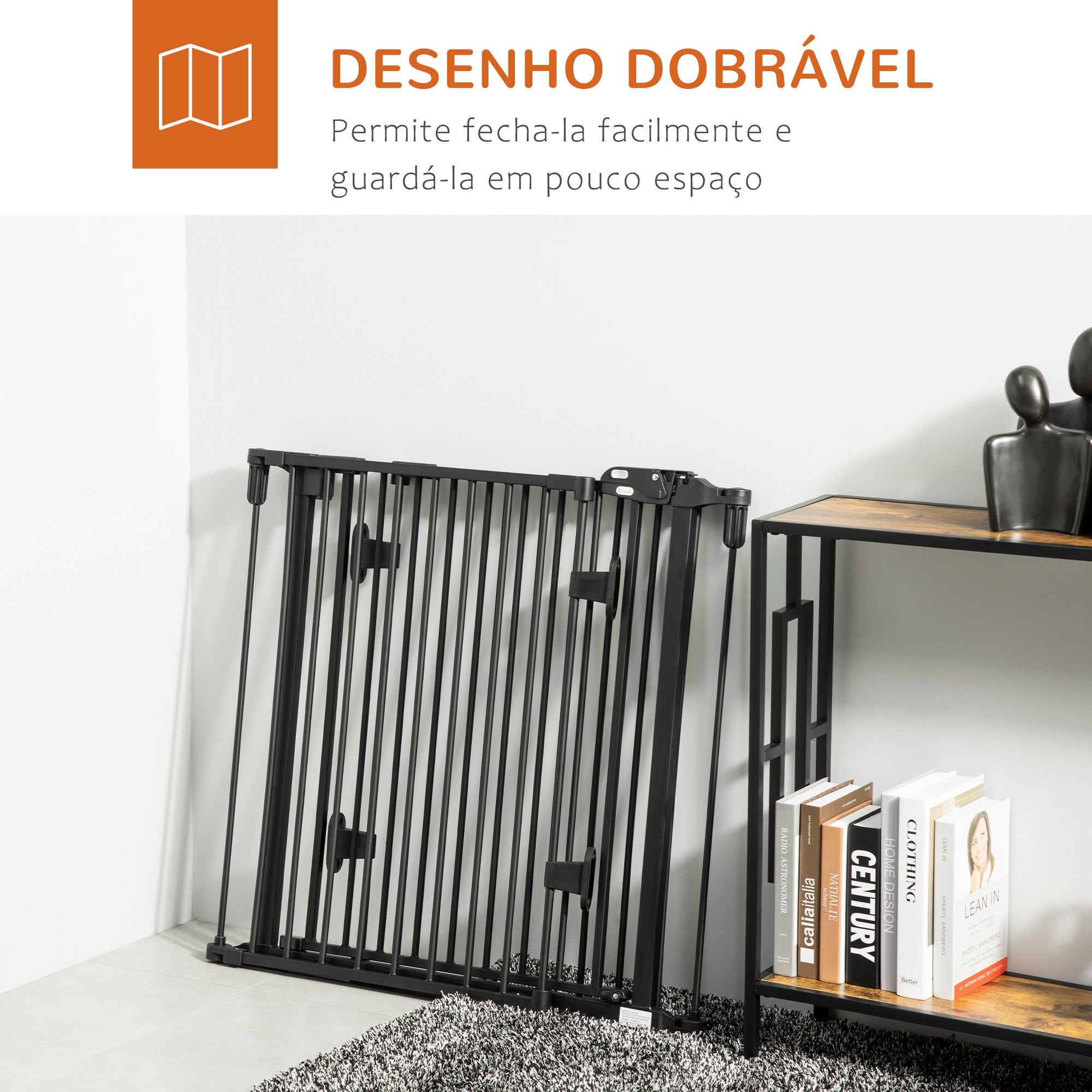 Barreira de Segurança para Cães – 202,5x2x76 cm – Preto – Aço e plástico