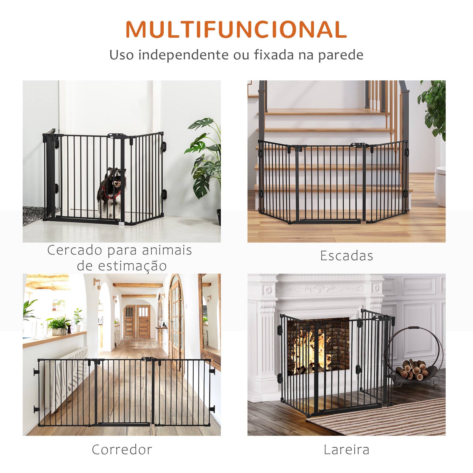 Barreira de Segurança para Cães – 202,5x2x76 cm – Preto – Aço e plástico