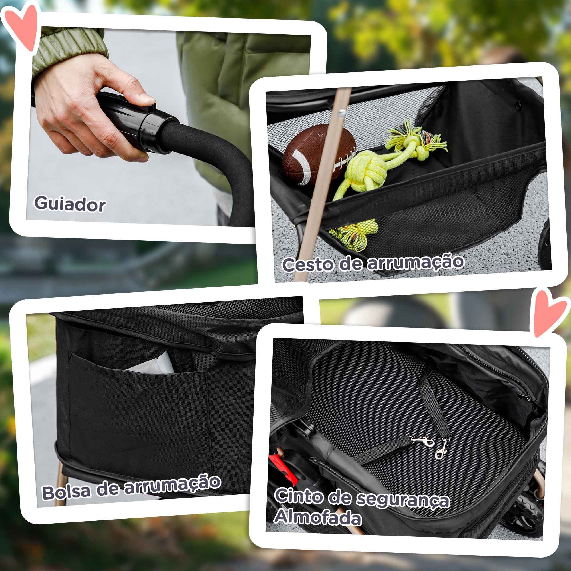 Carrinho para Cães Dobrável 3 em 1 Preto 76x50x102 cm