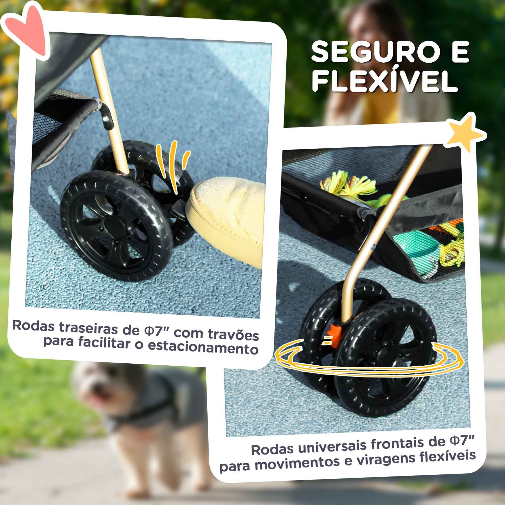 Carrinho para Cães Dobrável 3 em 1 Preto 76x50x102 cm