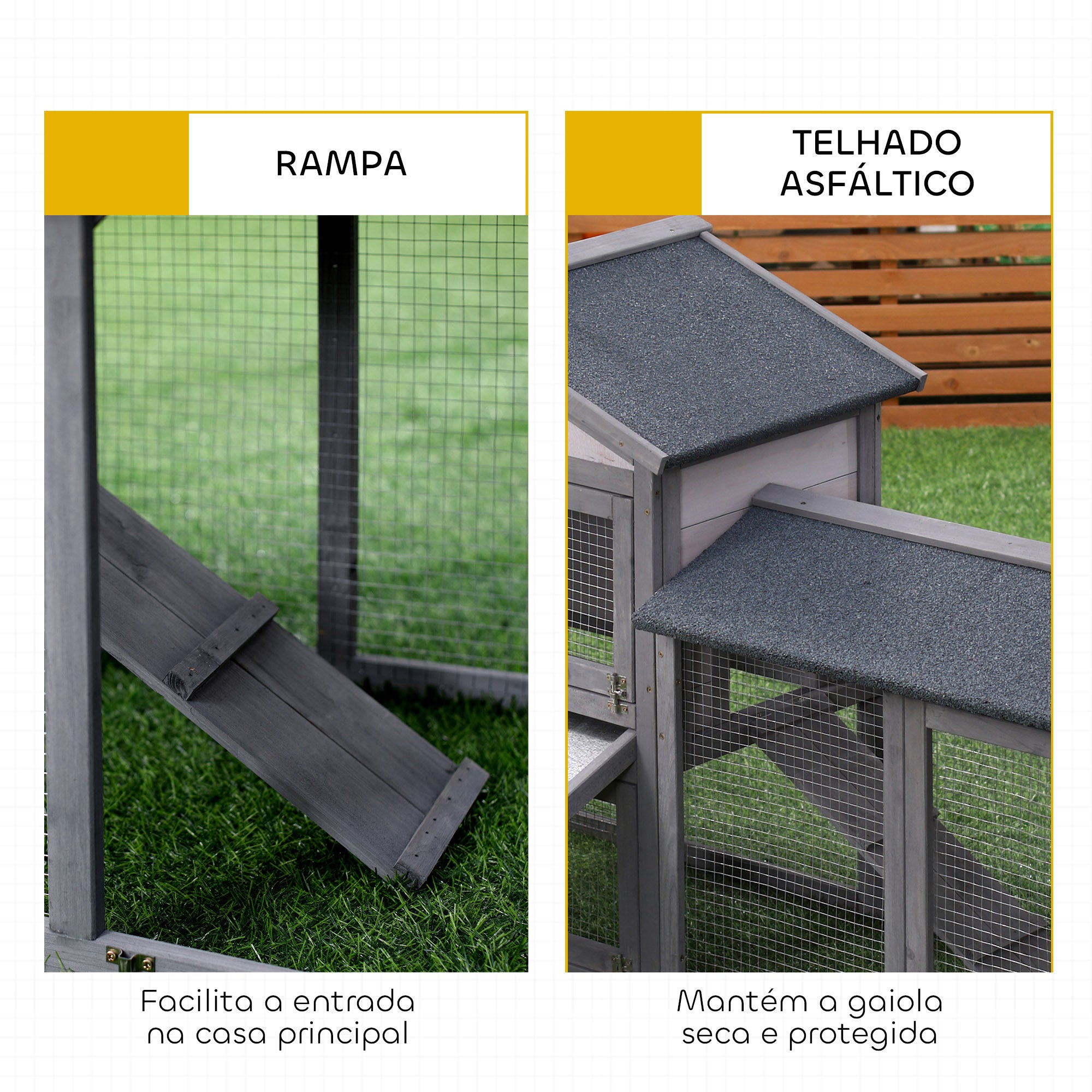 Casa para Coelhos de Madeira com Bandeja Removível 147x54x84cm - Cinzento