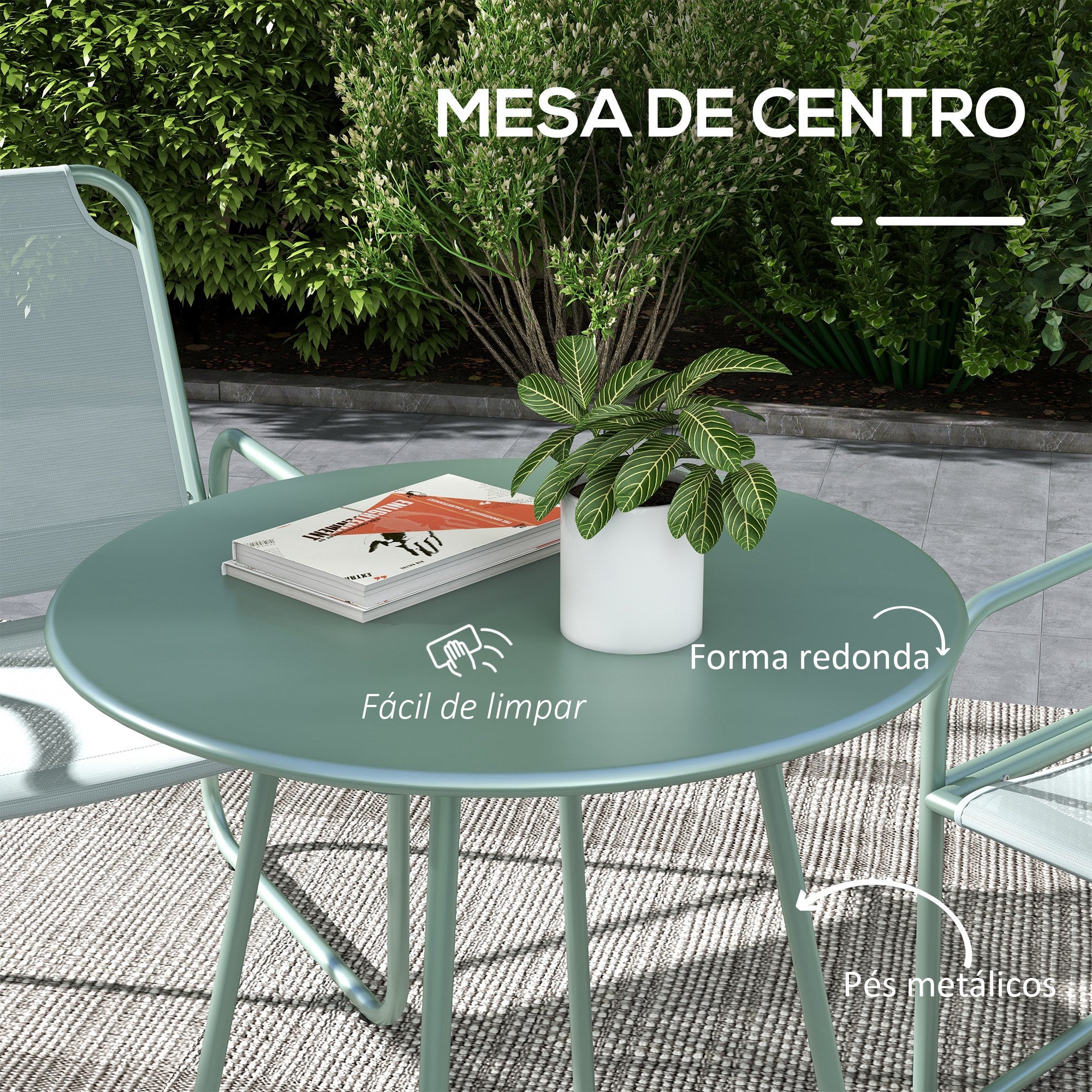 Conjunto de Móveis de Jardim - Mesa Redonda e 2 Cadeiras - Verde 63x57x82 cm