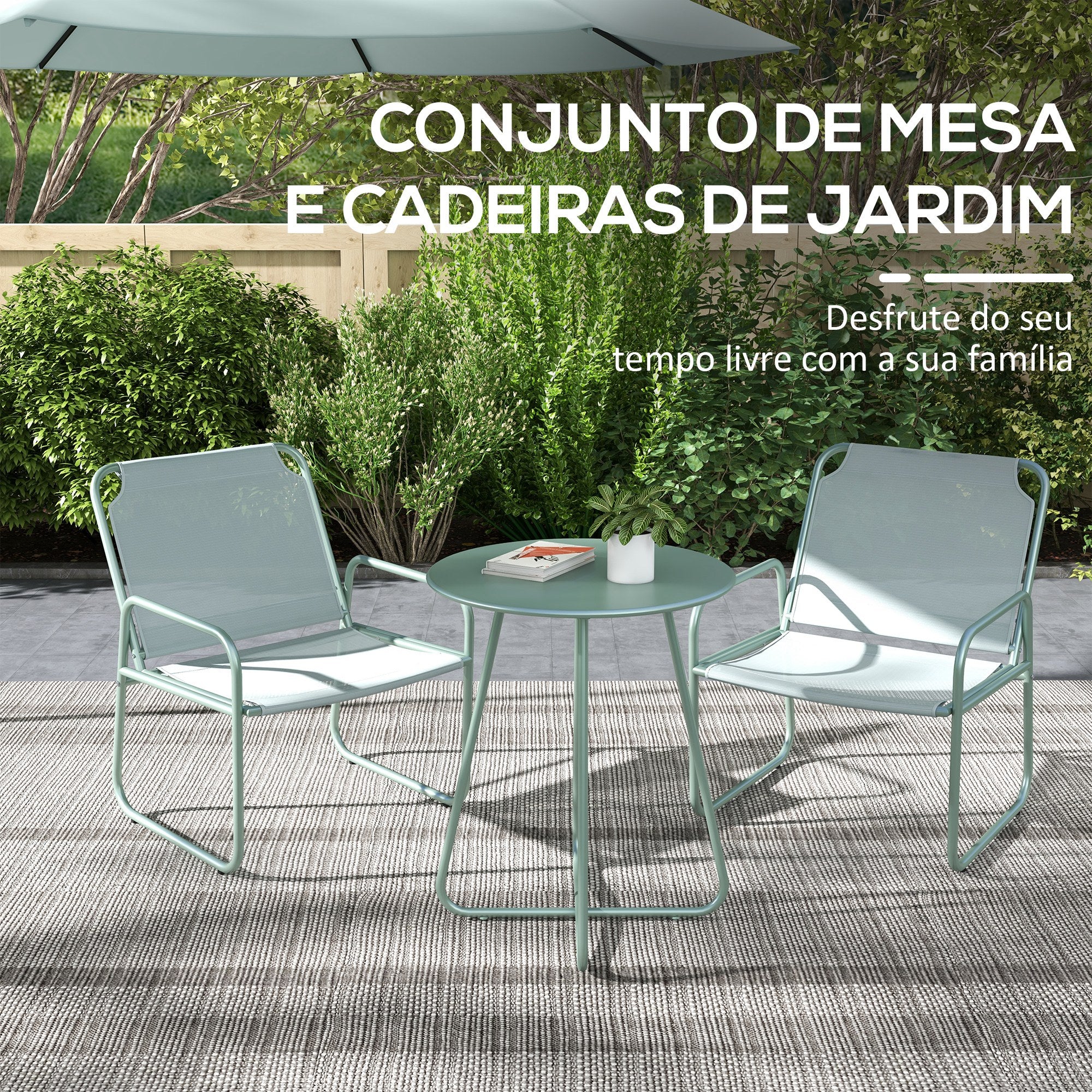 Conjunto de Móveis de Jardim - Mesa Redonda e 2 Cadeiras - Verde 63x57x82 cm