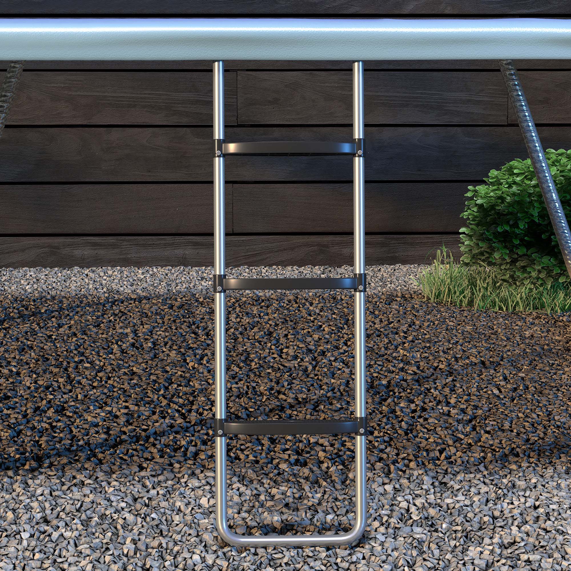 Escada para Trampolim de Aço Prata 110x32 cm - 2 ou 3 Degraus