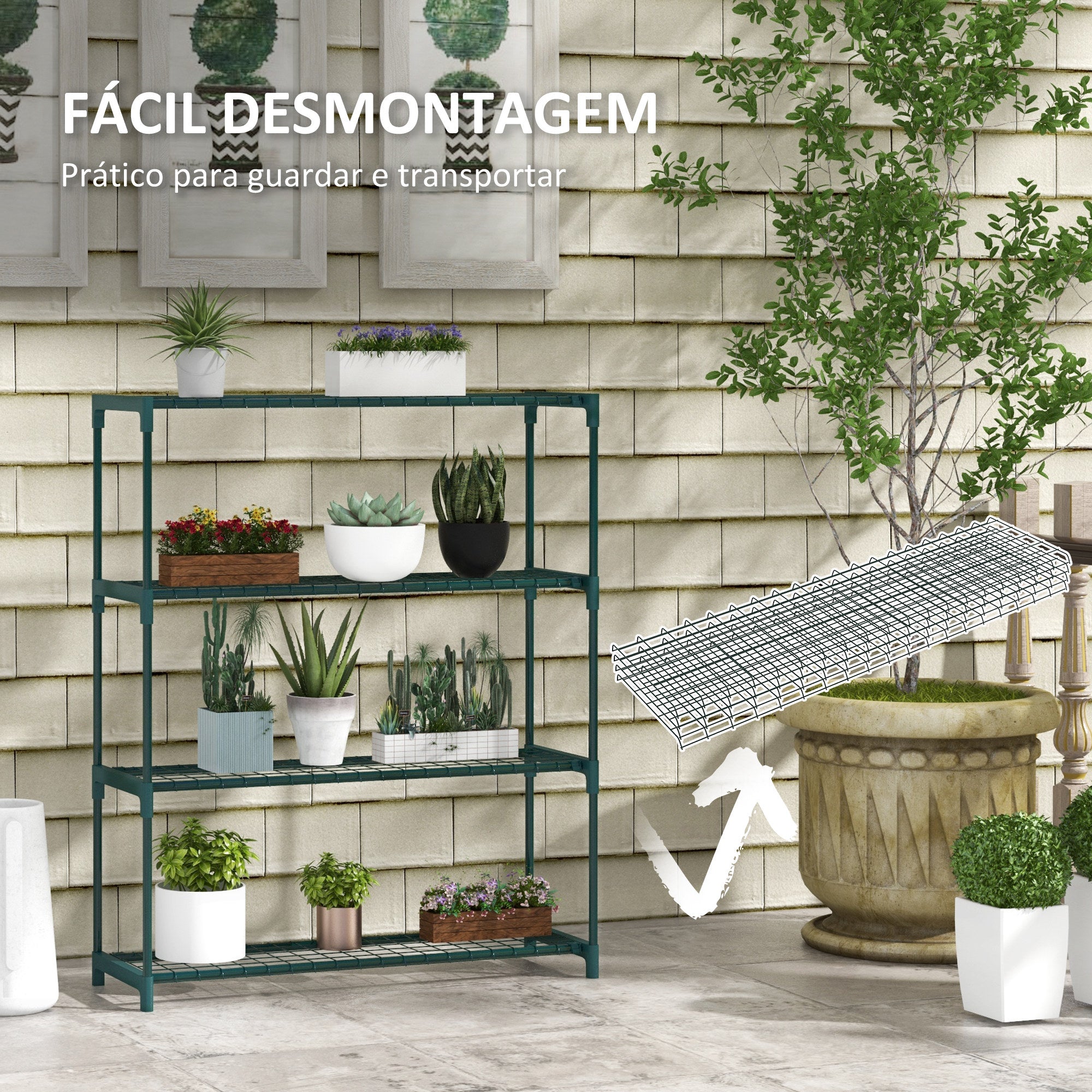 Suporte para Plantas de 4 Níveis 89x28x107 cm Verde Escuro