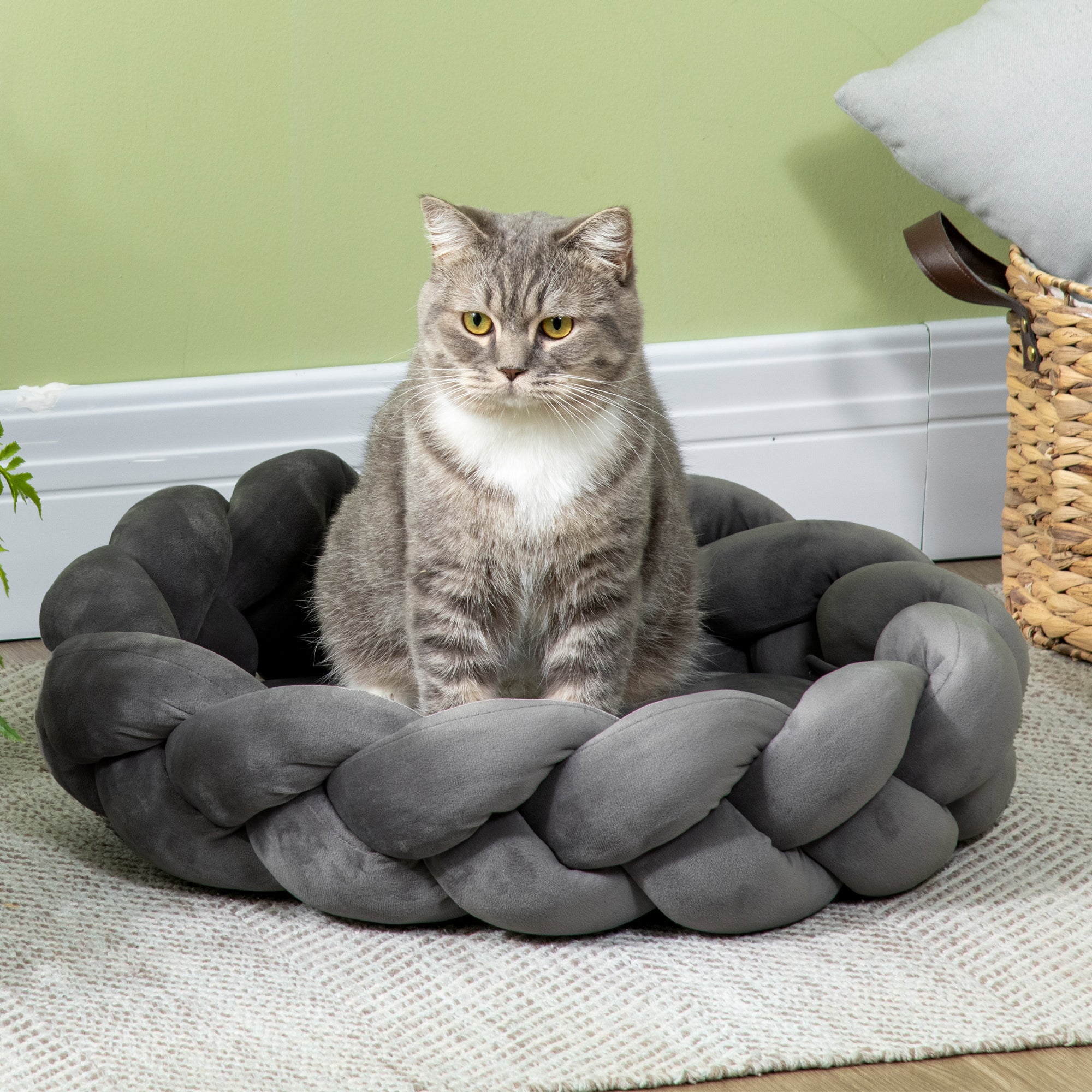 Cama Redonda para Animais de Estimação – Ø55x14 cm – Cinzento – Algodão PP