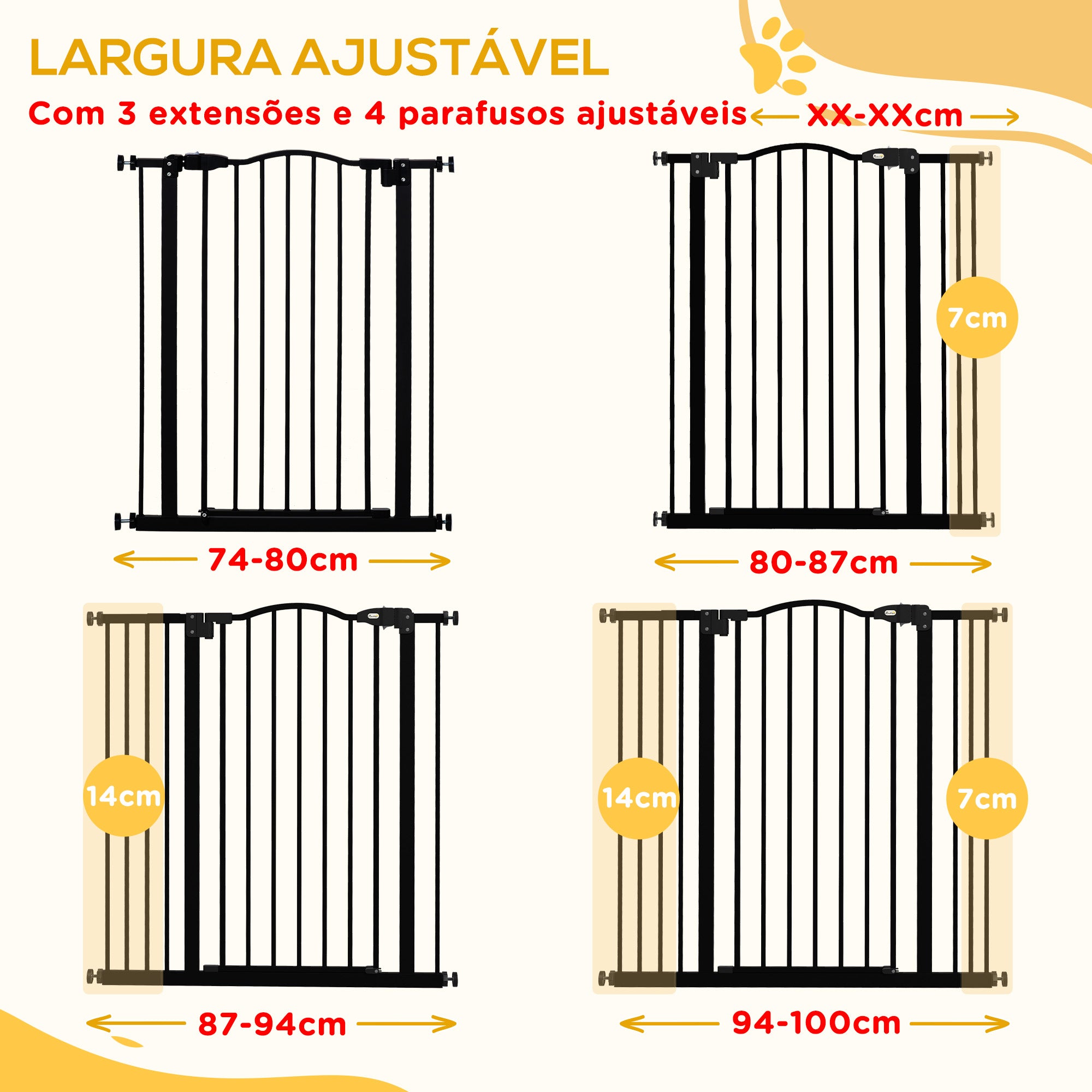 Barreira de Segurança para Cães – 74-100 cm – Preto – Metal e Plástico