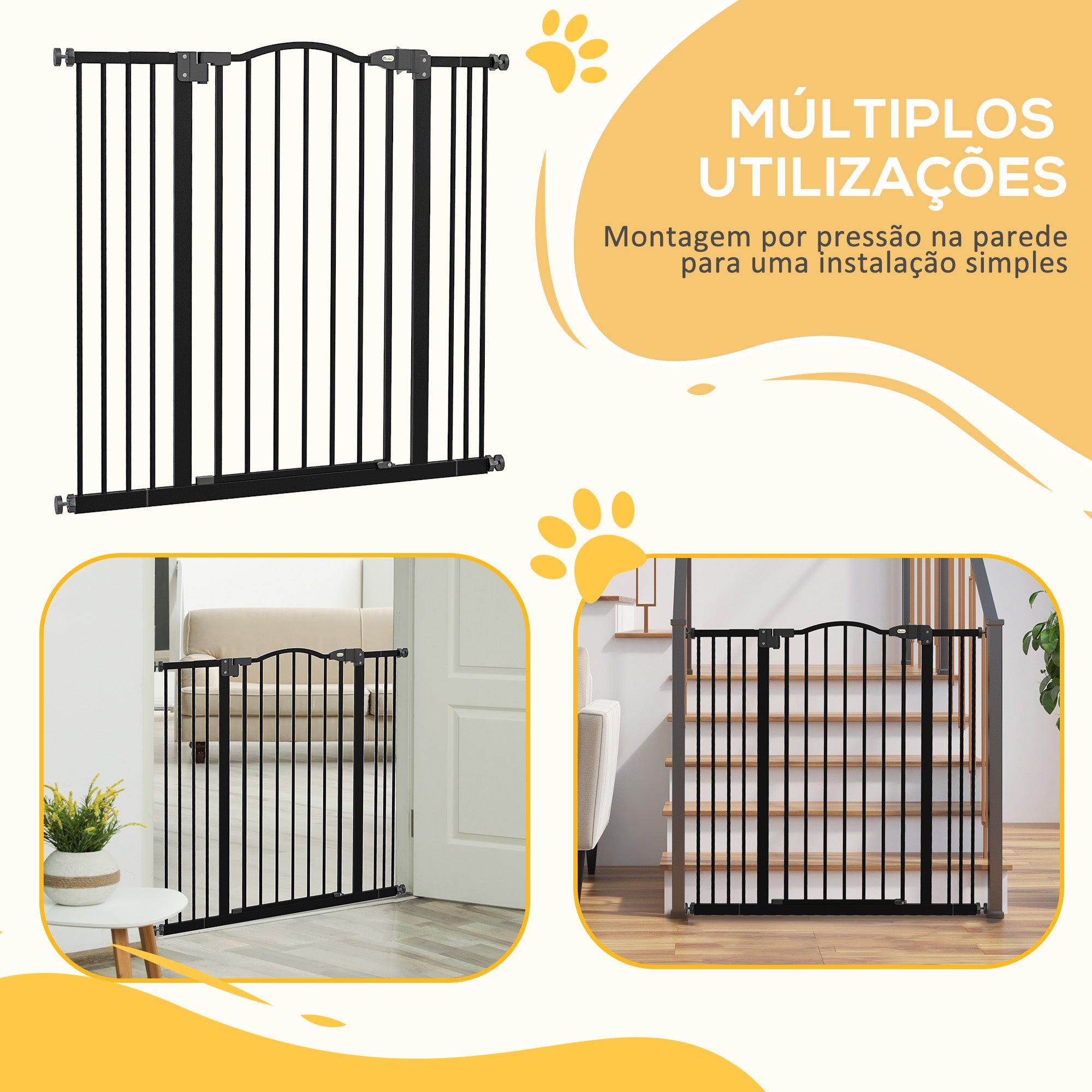 Barreira de Segurança para Cães – 74-100 cm – Preto – Metal e Plástico