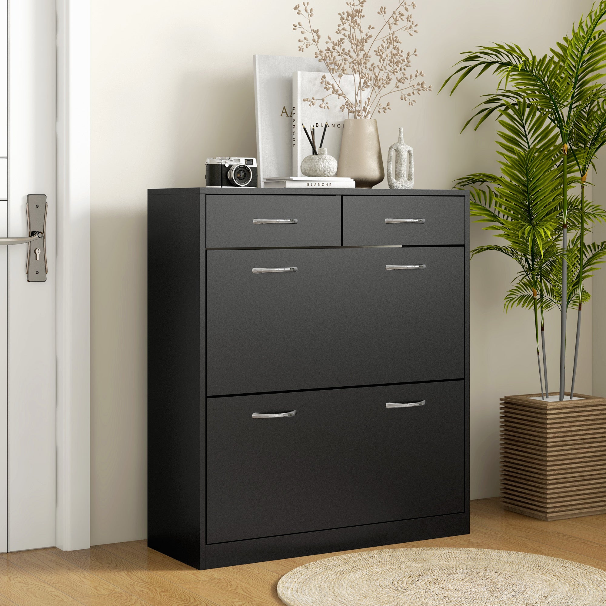 Sapateira Móvel 80x30x91,5 cm Cor Preto - Organize com Estilo