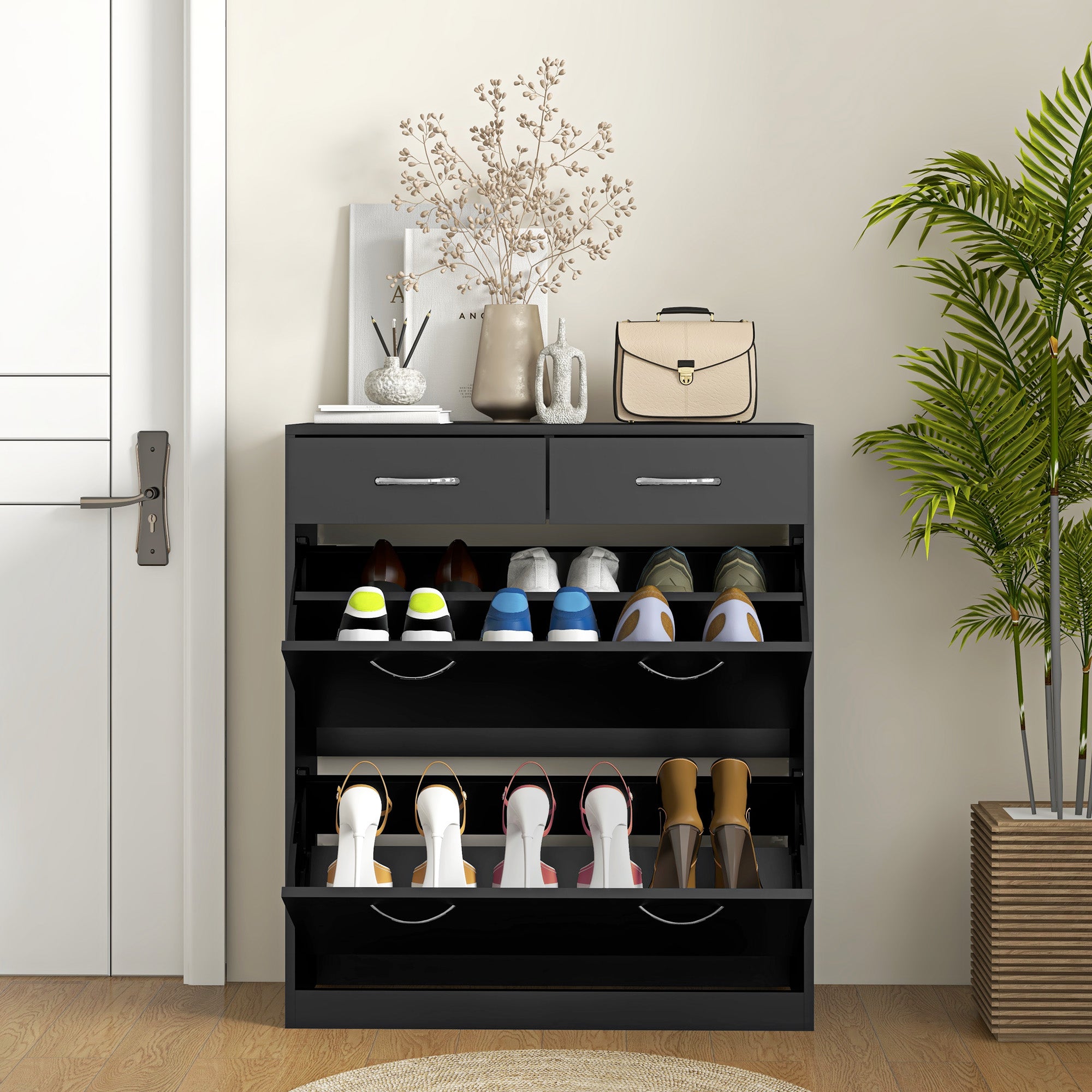 Sapateira Móvel 80x30x91,5 cm Cor Preto - Organize com Estilo