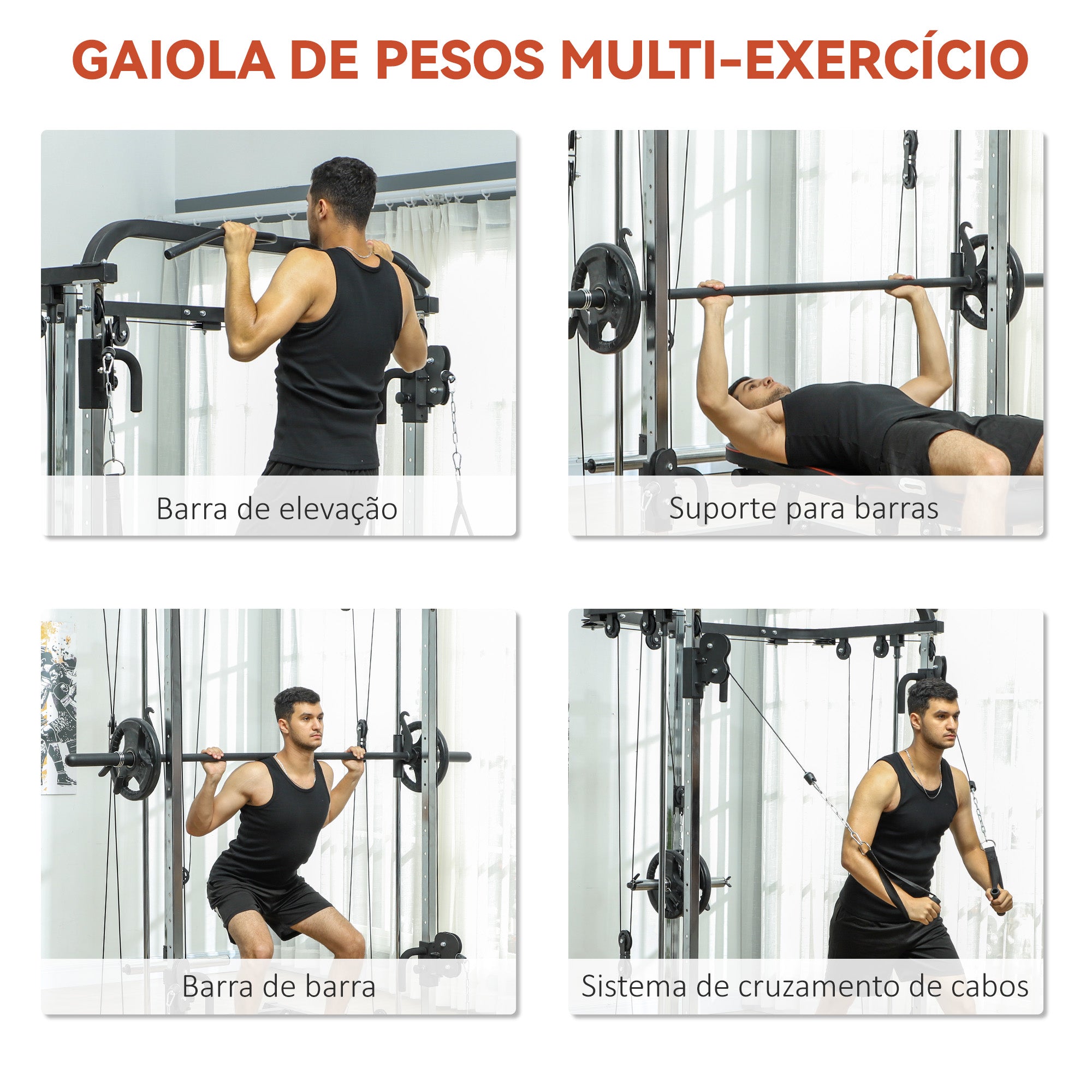 Máquina Multi Estação de Musculação – 210x132x225 cm – Preto – Aço