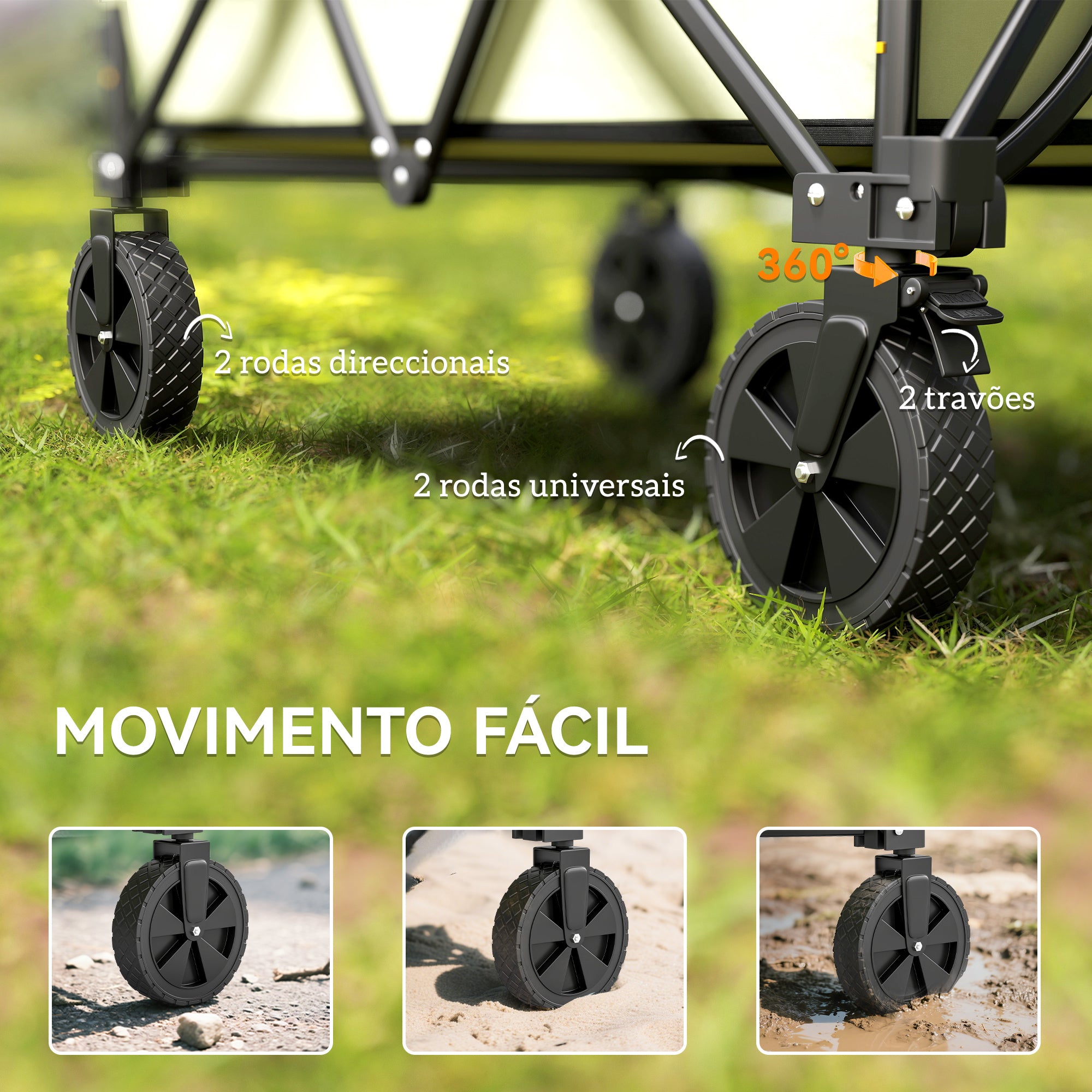 Carrinho de Transporte Dobrável 180 L Cáqui 101x61x70-110 cm