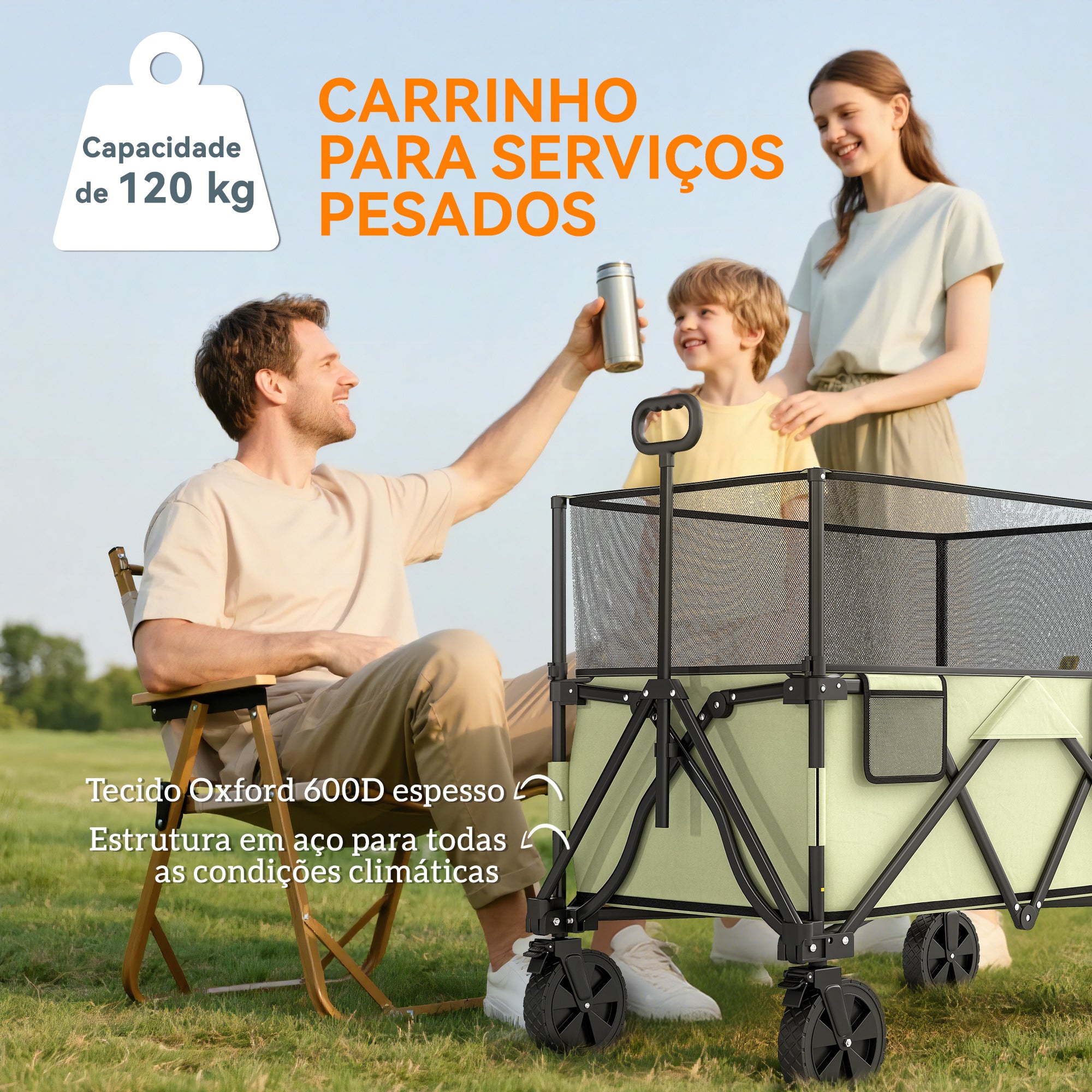 Carrinho de Transporte Dobrável 180 L Cáqui 101x61x70-110 cm