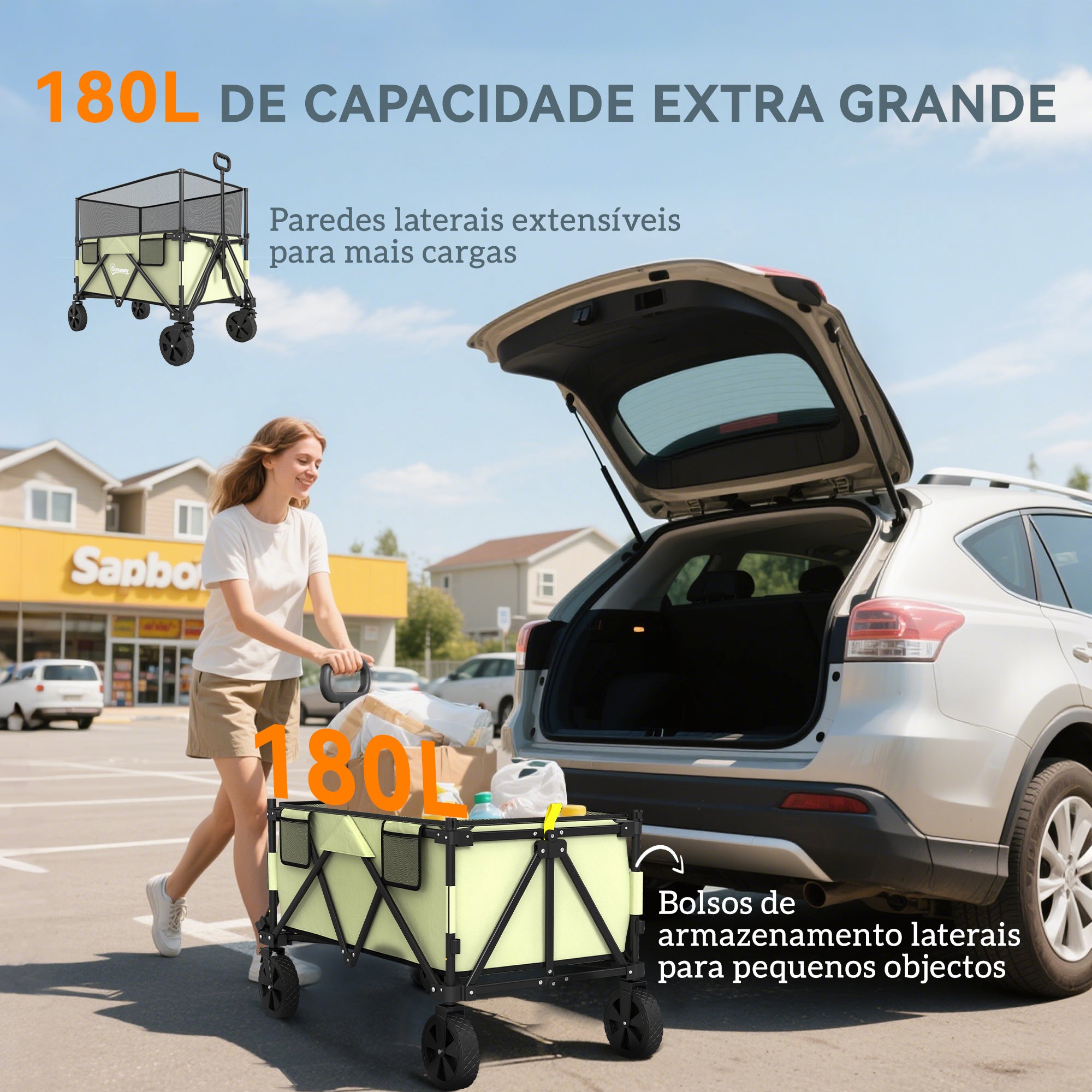 Carrinho de Transporte Dobrável 180 L Cáqui 101x61x70-110 cm
