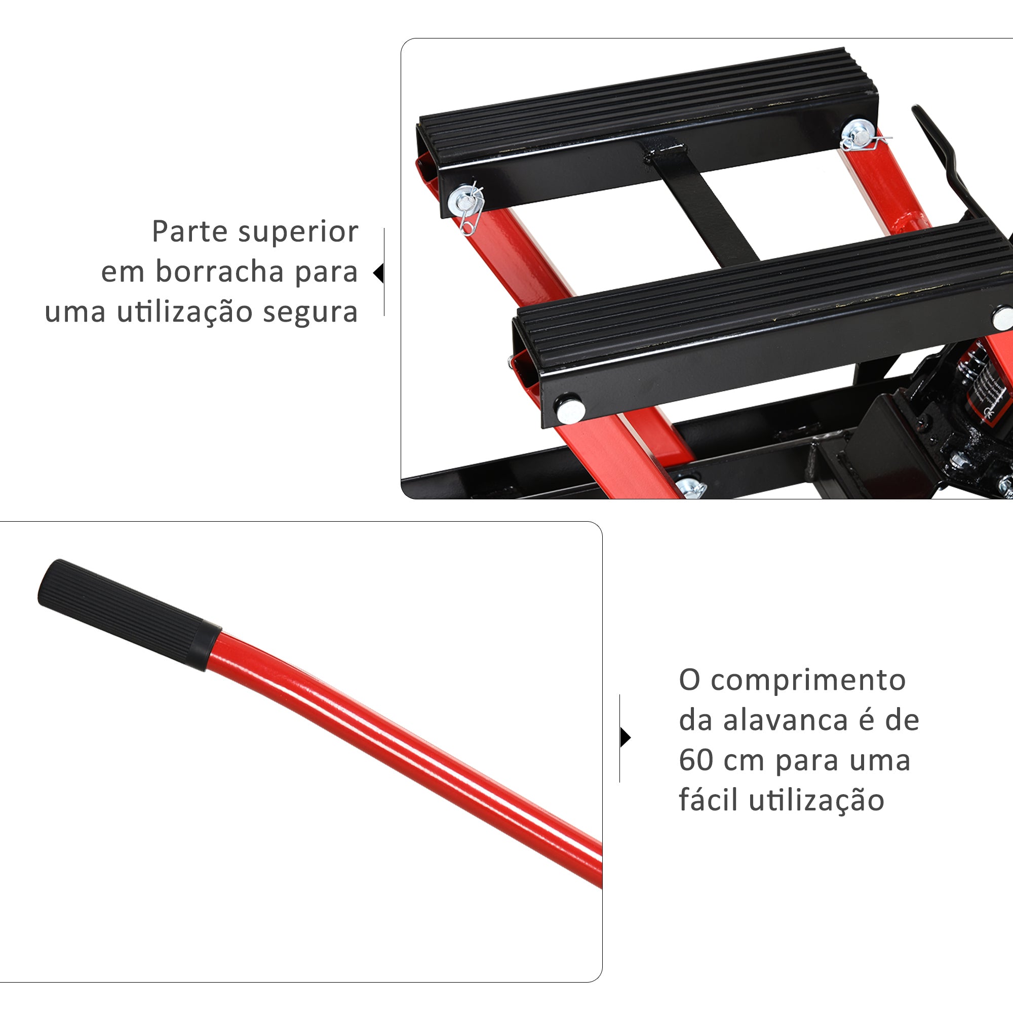 Macaco Hidráulico de Motocicletas 110x36x67 cm Vermelho e Preto