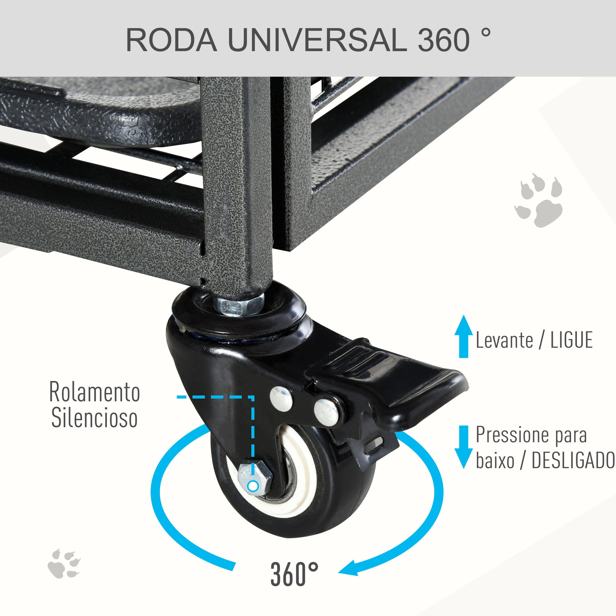 Gaiola Dobrável de Metal com Rodas e Freios 125x76x81 cm - Cinza Escuro