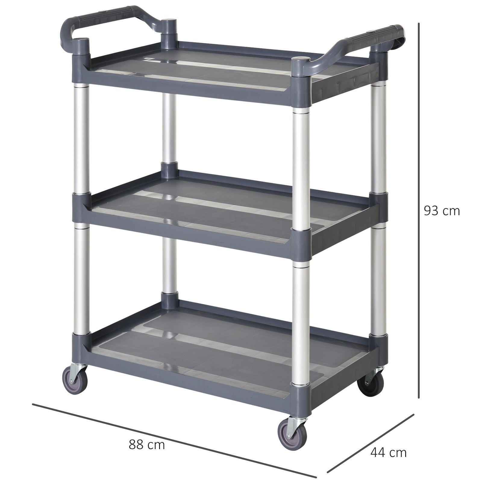 Carrinho Auxiliar de Cozinha com 3 Prateleiras 88x44x93 cm Cinza