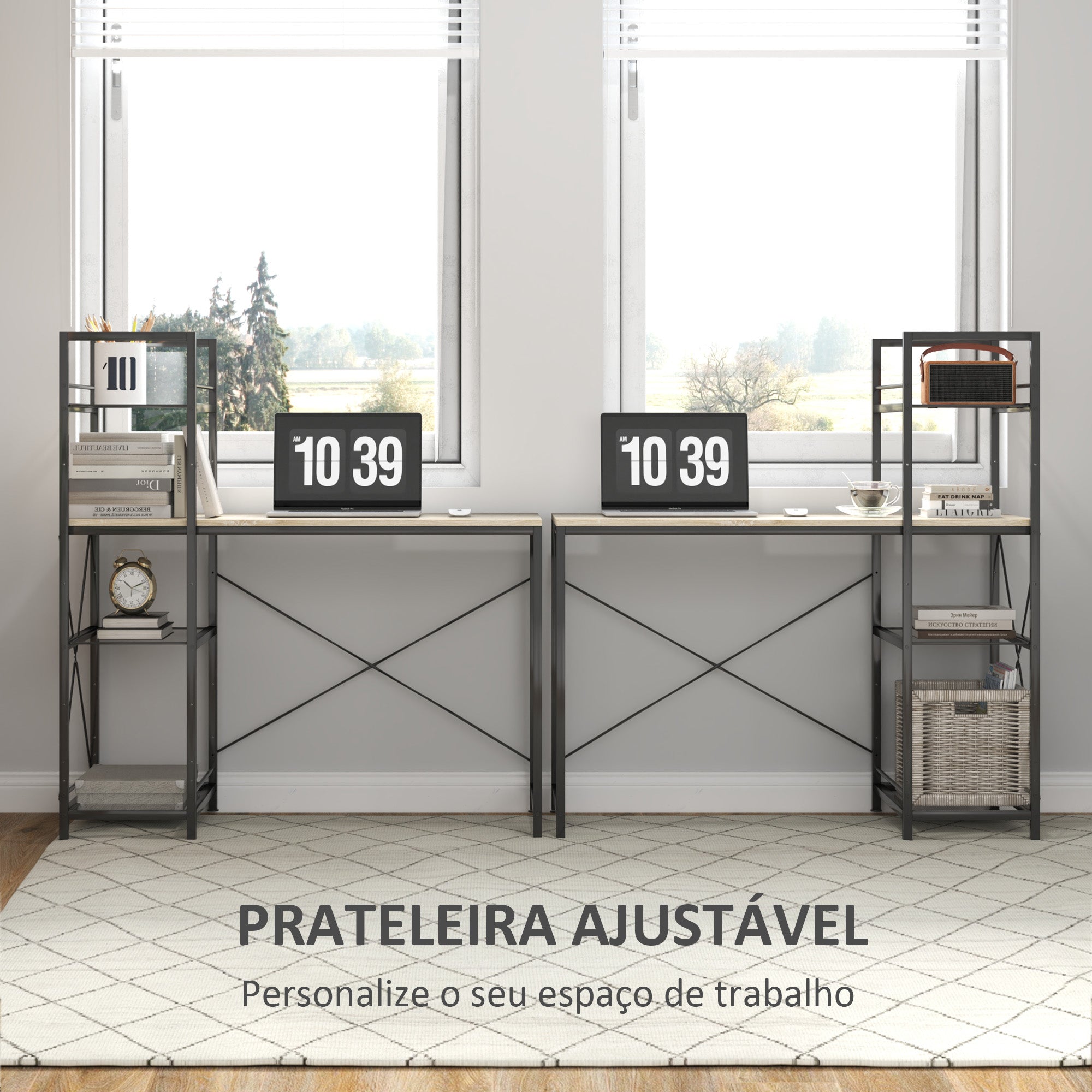 Secretária Estilo Industrial – 110x53x115,5 cm – Preto – Madeira e Aço