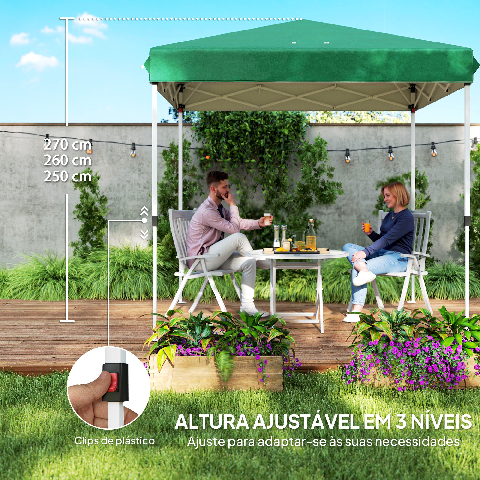 Tenda Dobrável Pop-Up – 248x248x270 cm – Verde – Metal e tecido Oxford UPF50+