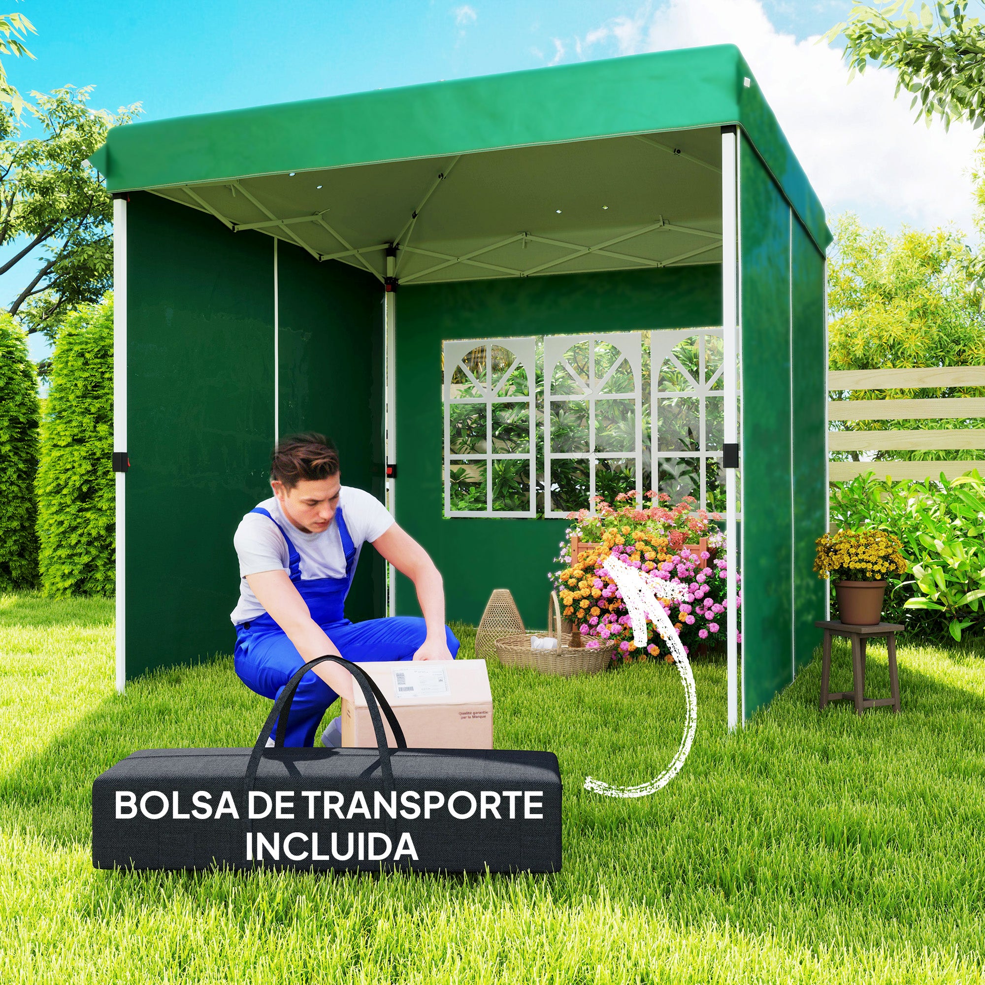 Tenda Dobrável Pop-Up – 248x248x270 cm – Verde – Metal e tecido Oxford UPF50+
