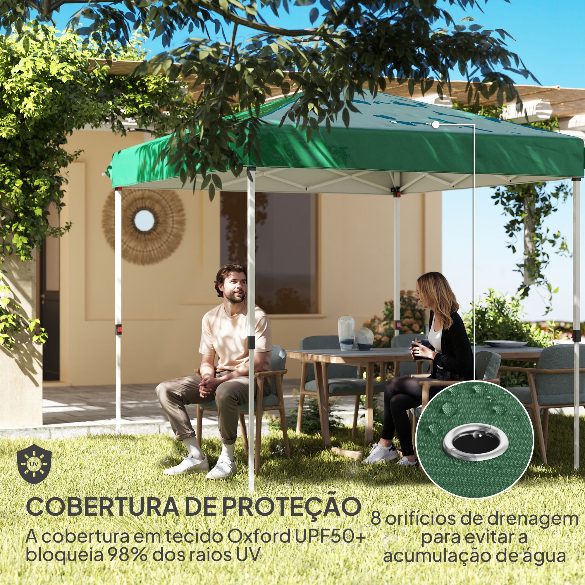 Tenda Dobrável Pop-Up – 248x248x270 cm – Verde – Metal e tecido Oxford UPF50+