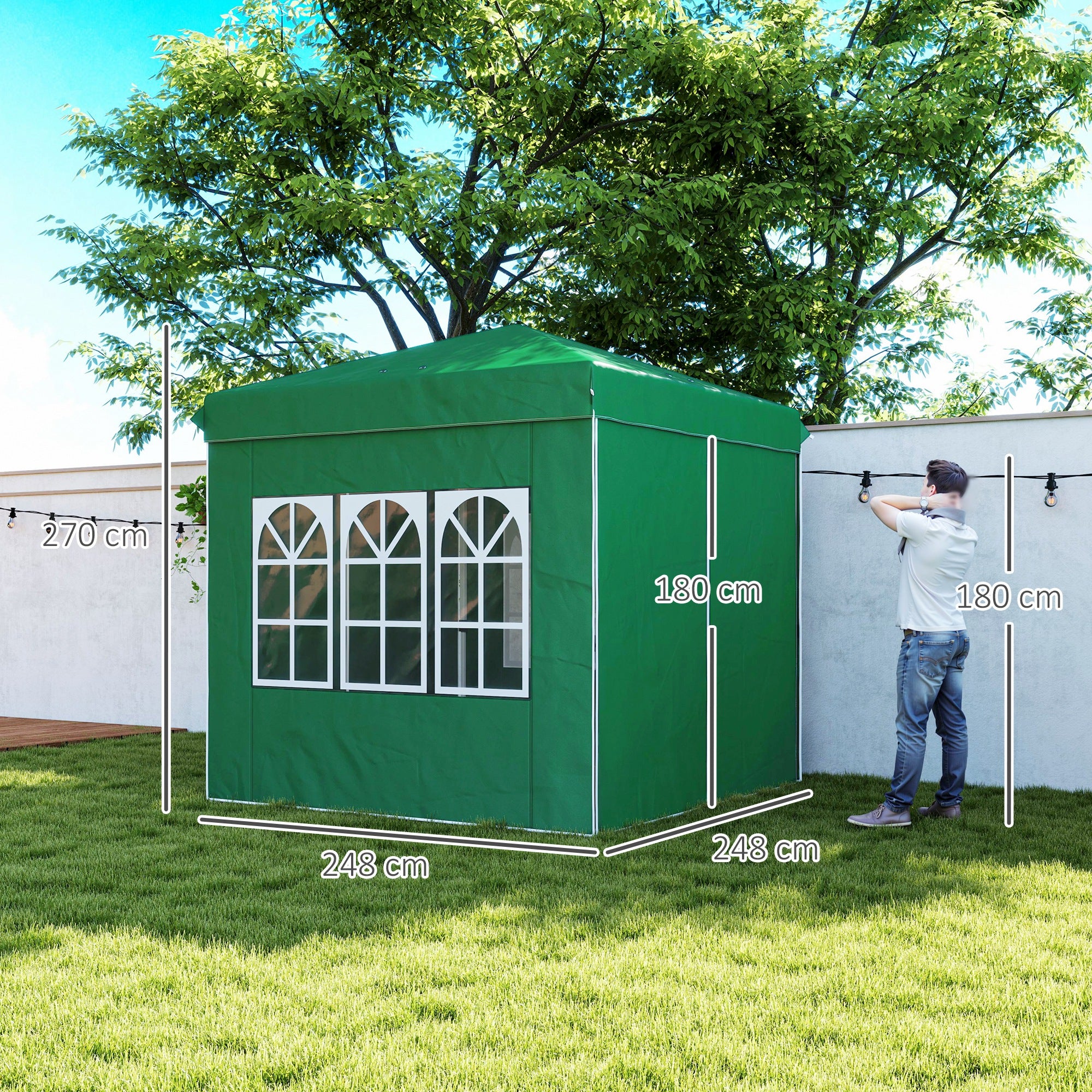 Tenda Dobrável Pop-Up – 248x248x270 cm – Verde – Metal e tecido Oxford UPF50+