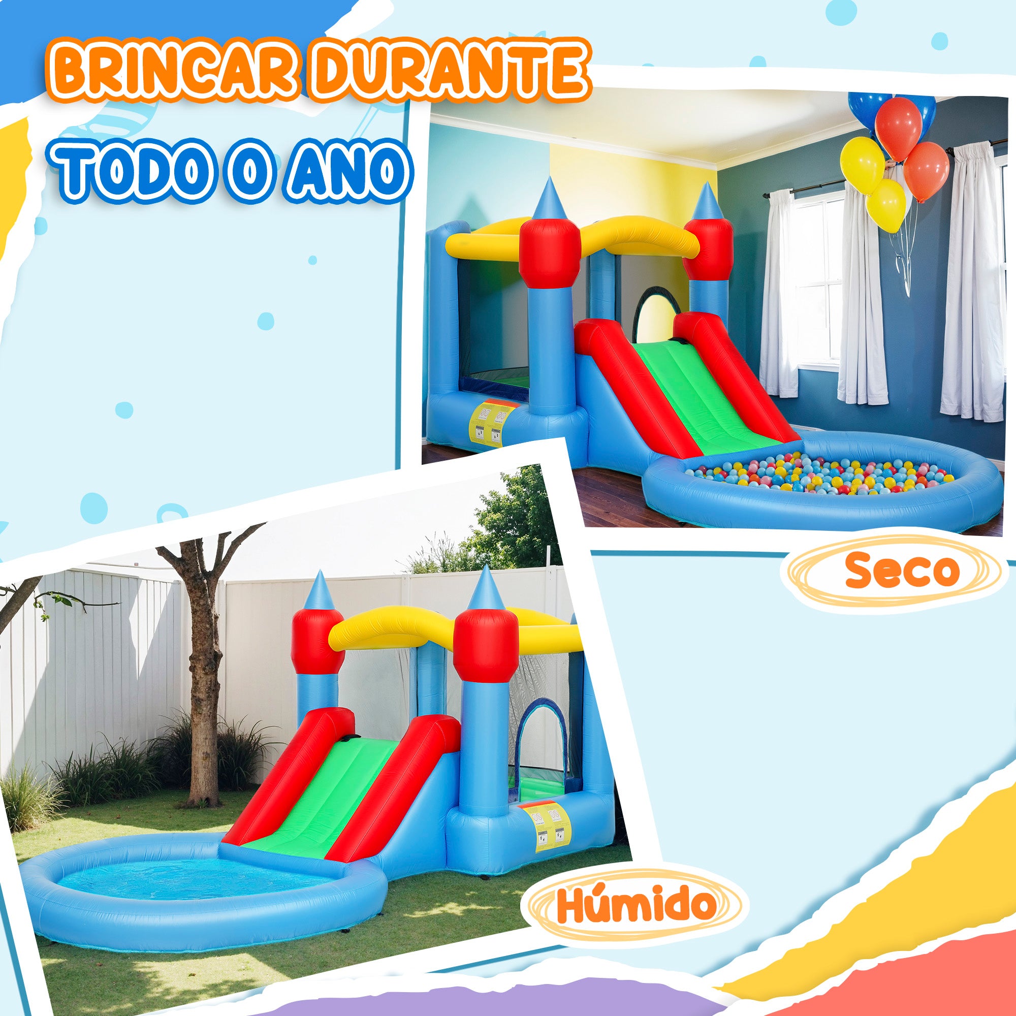 Castelo Insuflável Multicor 415x205x190 cm para Crianças - Diversão Garantida!