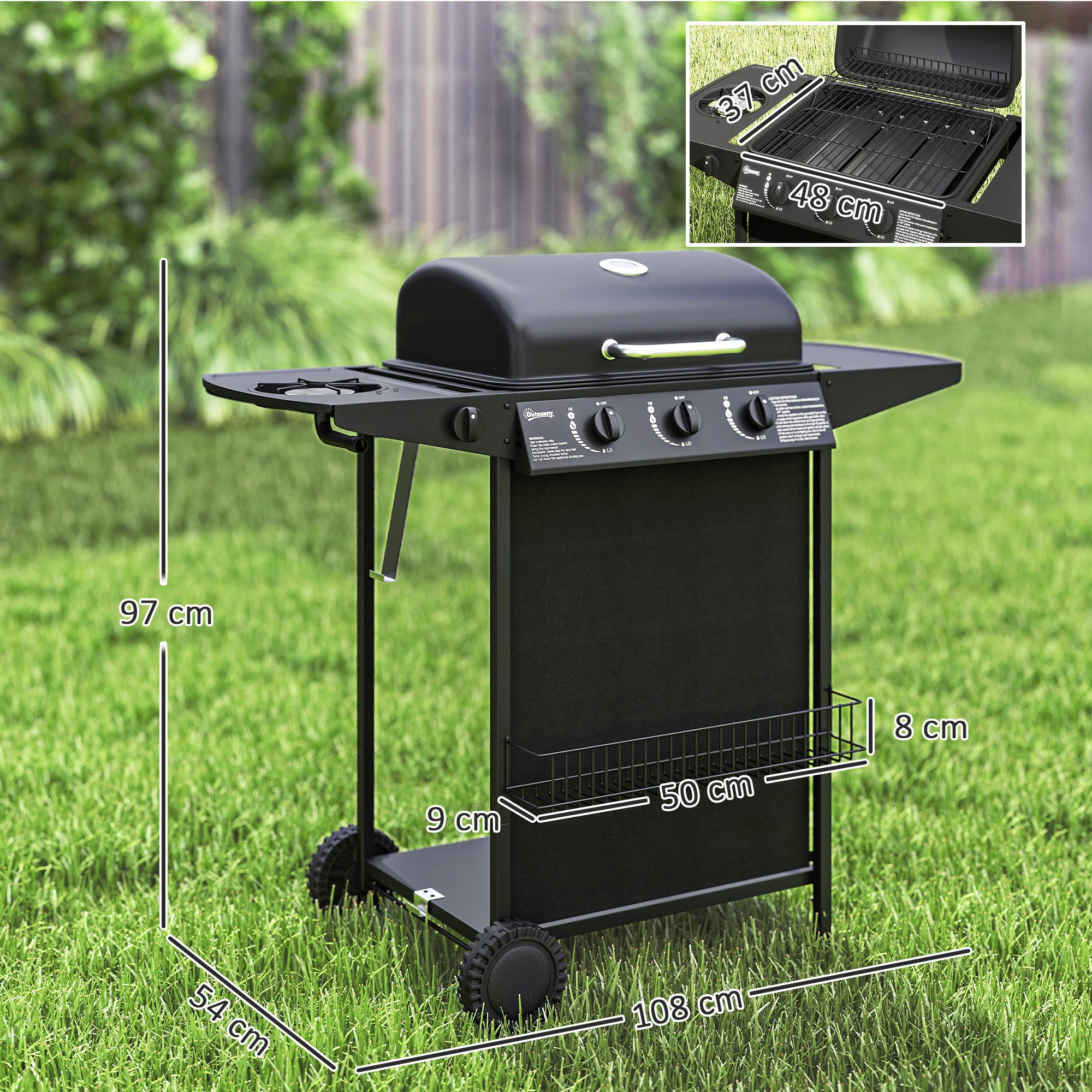 Barbecue a Gás 108x54x97 cm Preto