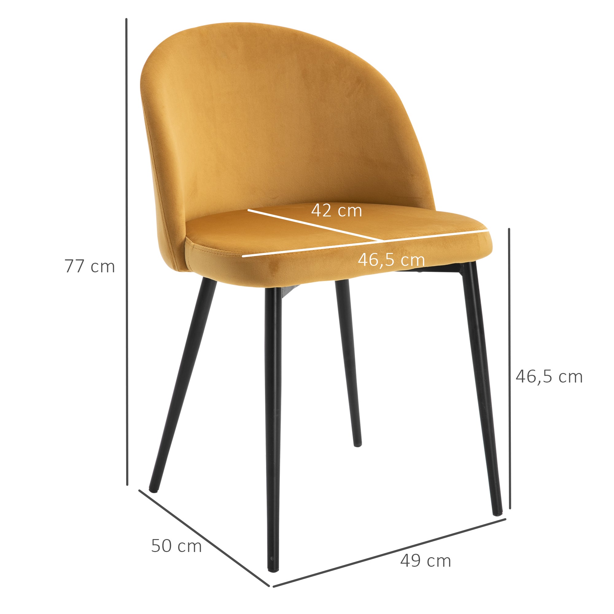 Conjunto de 2 Cadeiras de Sala de Jantar Acolchoadas em Veludo Suave Caramelo 49x50x77 cm