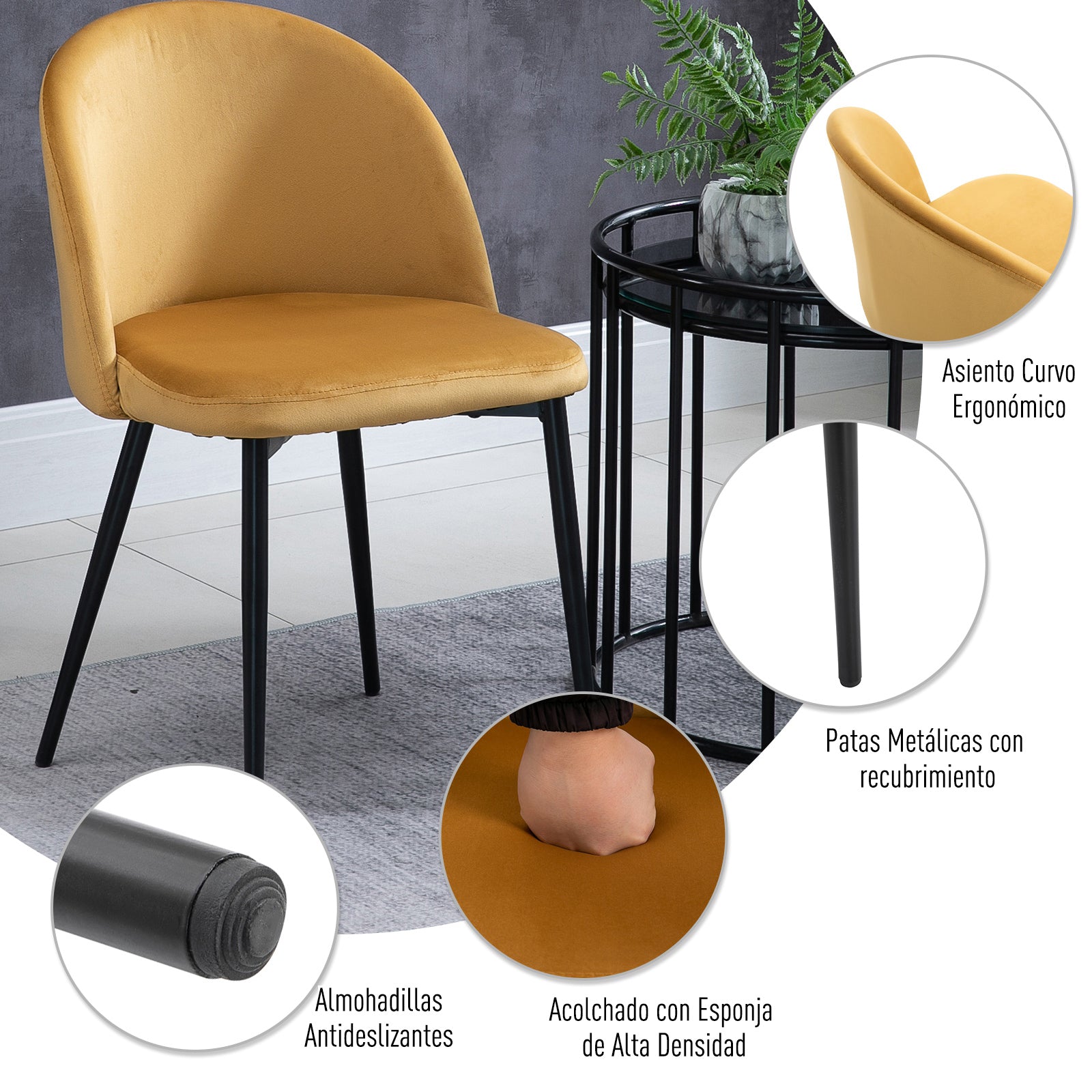 Conjunto de 2 Cadeiras de Sala de Jantar Acolchoadas em Veludo Suave Caramelo 49x50x77 cm