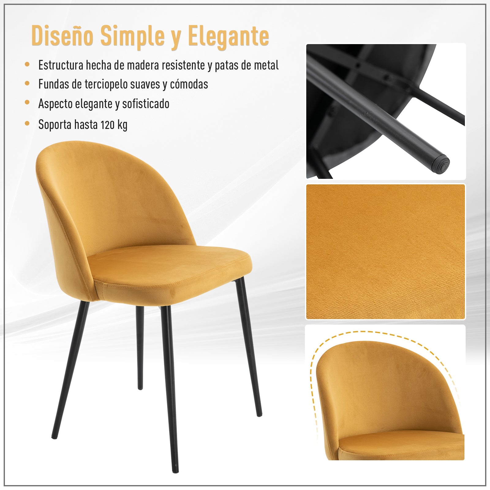 Conjunto de 2 Cadeiras de Sala de Jantar Acolchoadas em Veludo Suave Caramelo 49x50x77 cm