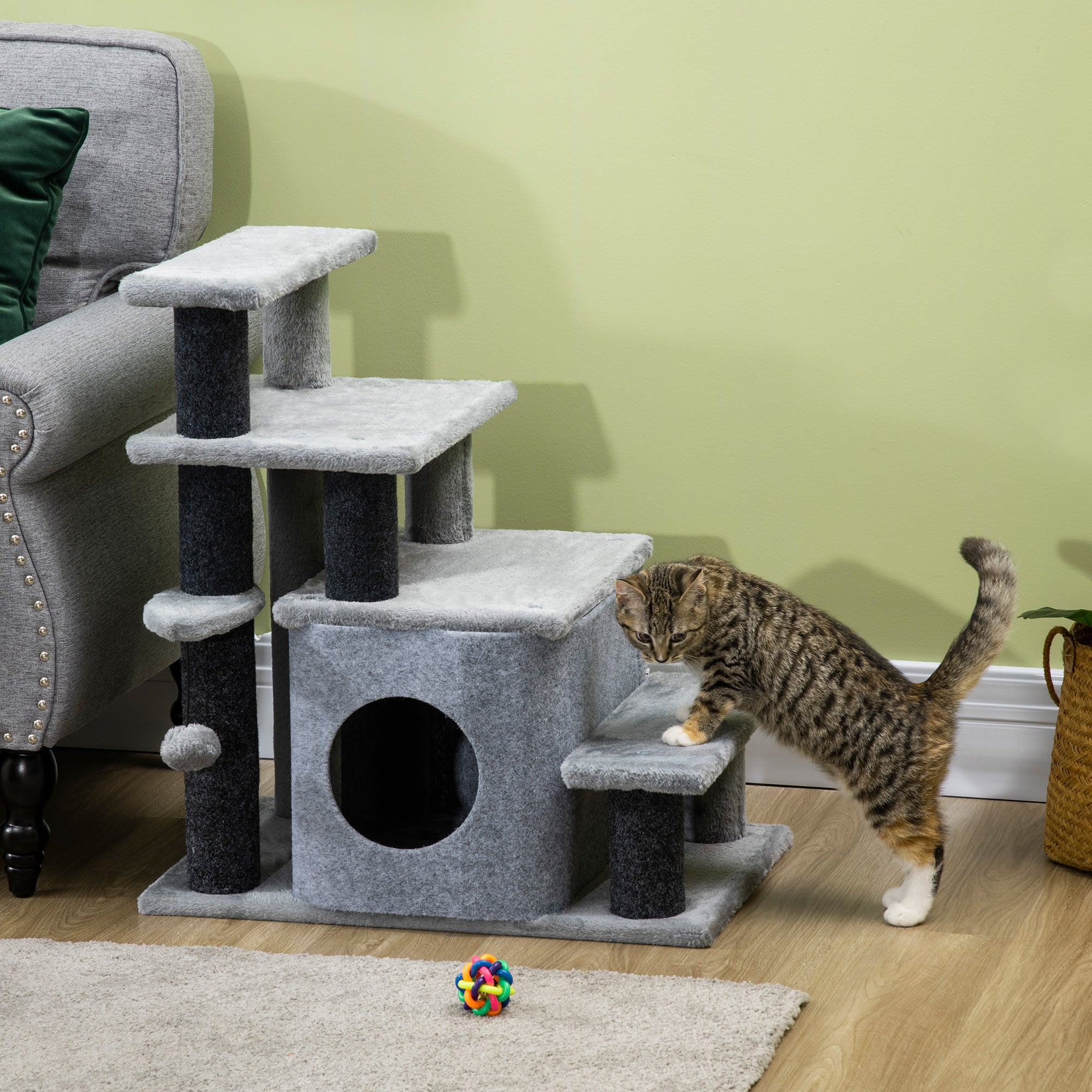 Escada para Gatos - 60x40x66 cm - Cinzento