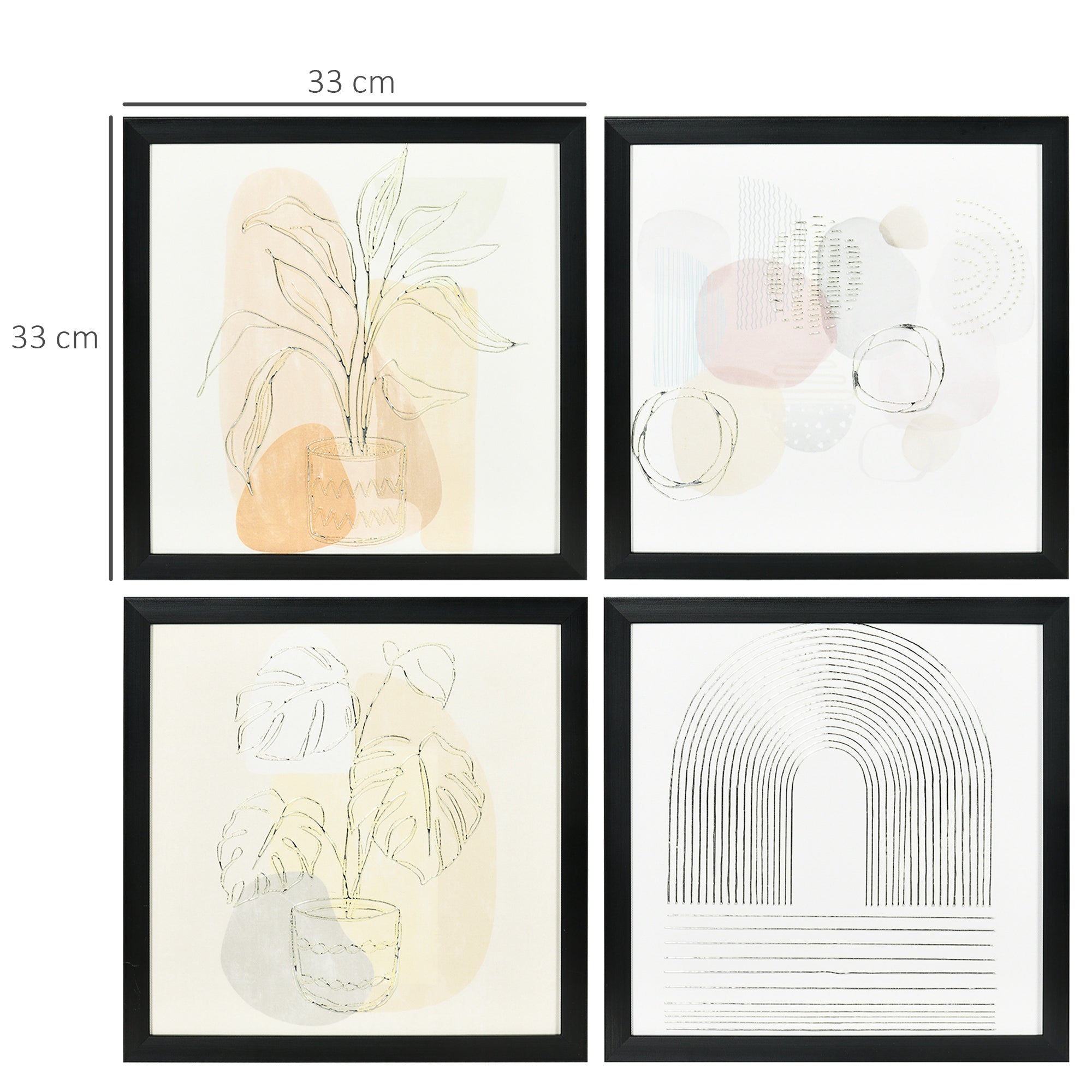 Conjunto de Quadros em Lona Abstrata Multicor 33x33cm - Decoração Elegante