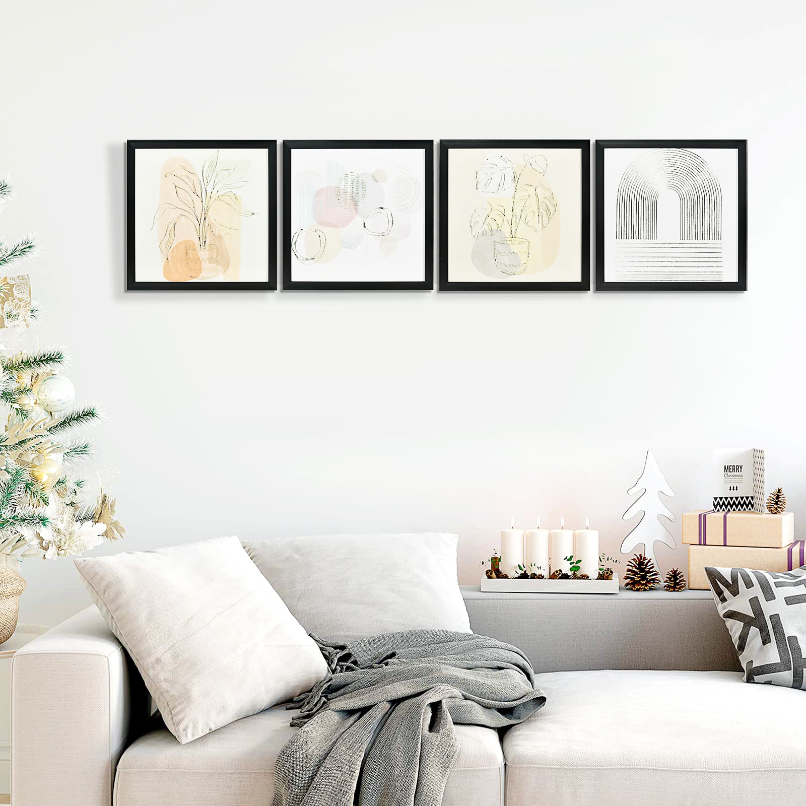 Conjunto de Quadros em Lona Abstrata Multicor 33x33cm - Decoração Elegante