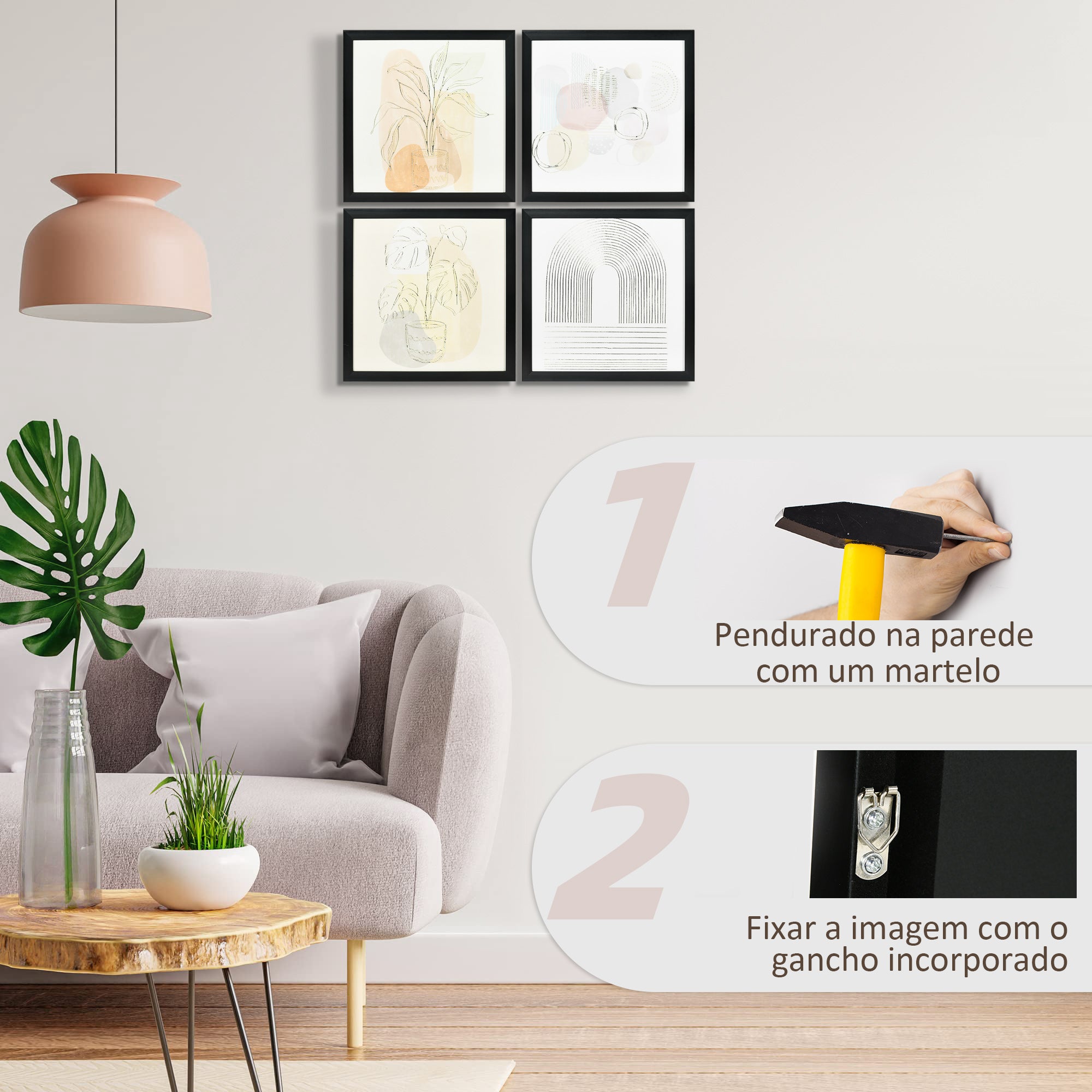 Conjunto de Quadros em Lona Abstrata Multicor 33x33cm - Decoração Elegante