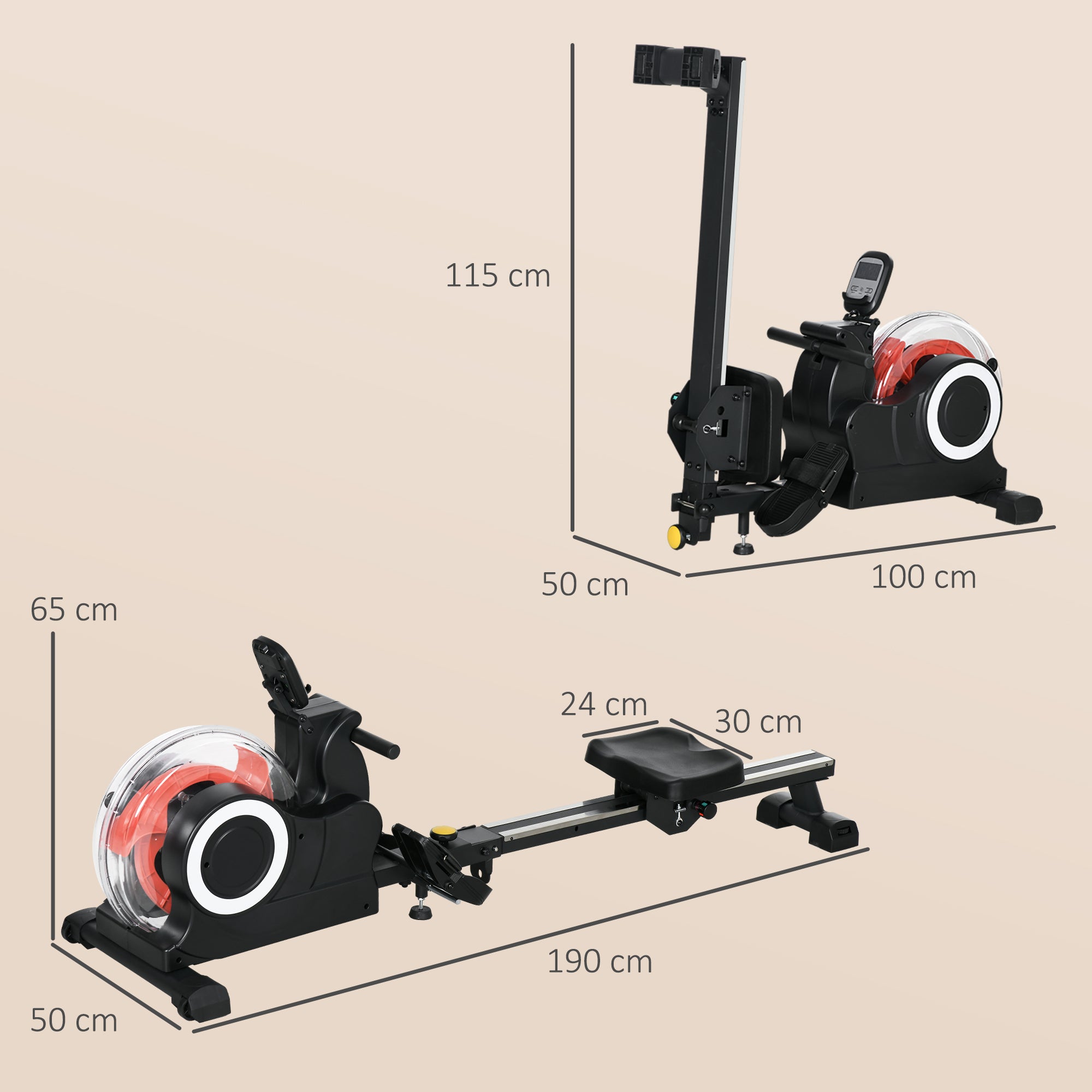 Máquina de Remo com 6 Níveis de Resistência - Preto 190x50x65 cm