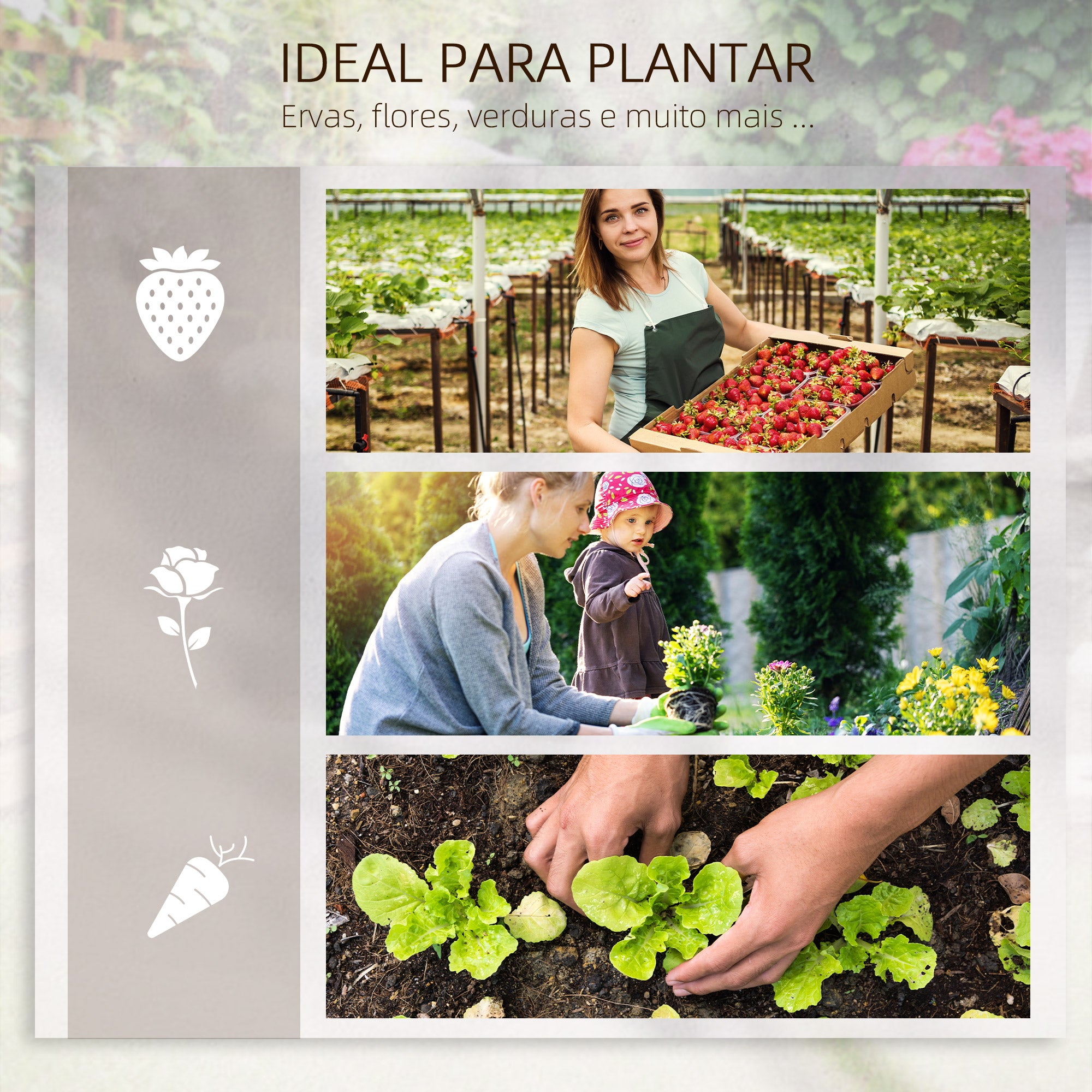 Floreira de 3 Níveis com Treliça – 95x95x110 cm – Cor de Madeira Natural – Madeira