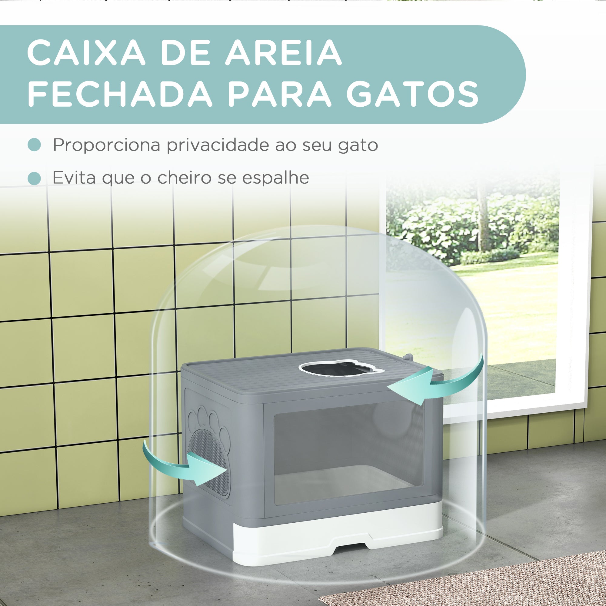 Caixa de Areia para Gatos 48,5x38x36,5 cm - Cinza Claro