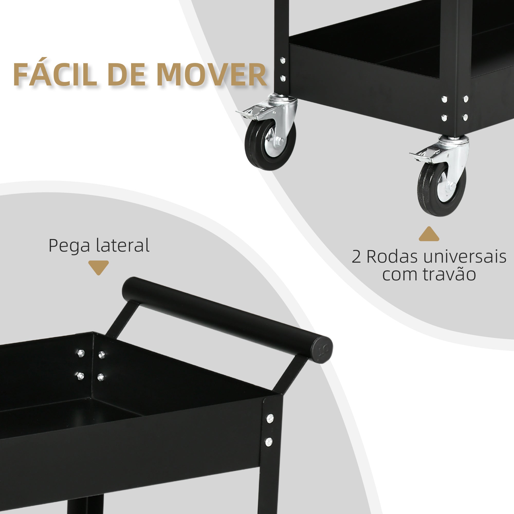Carrinho de Ferramentas 2 Níveis – 84,5x38x84 cm – Preto – Aço