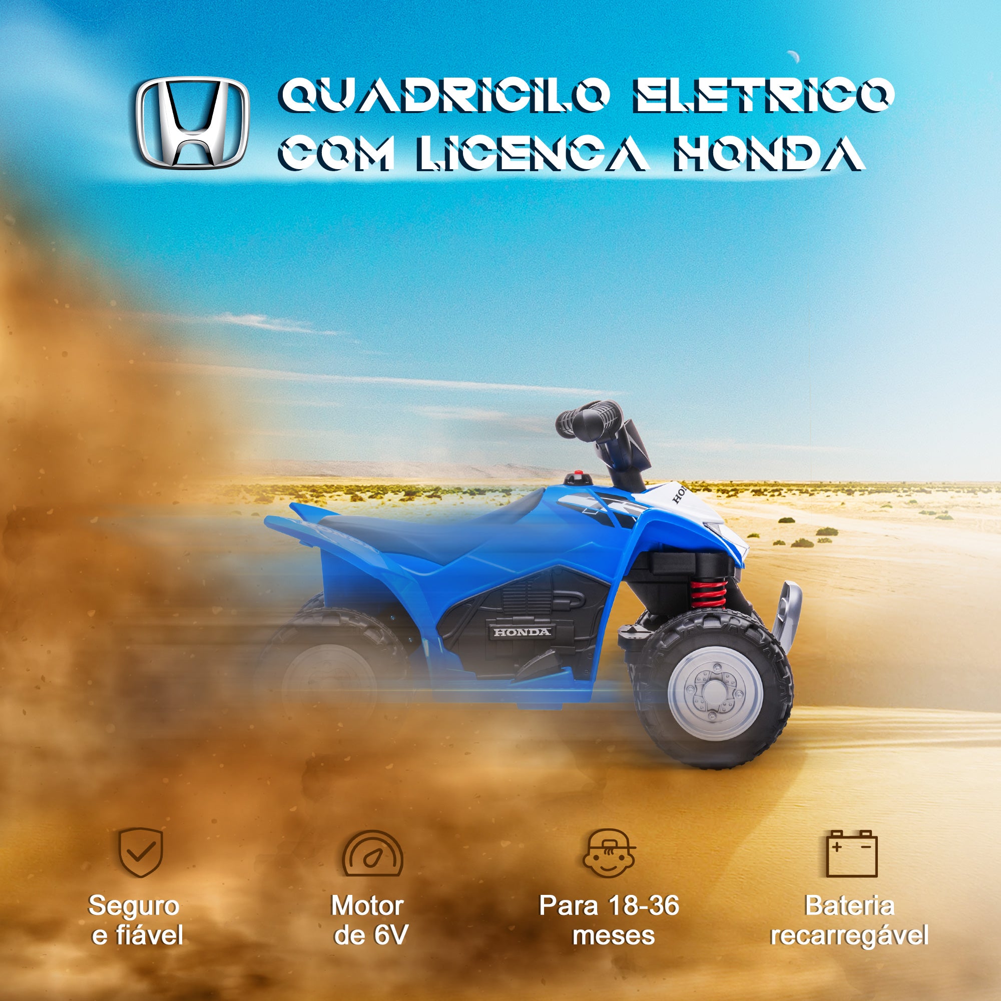 Quadriciclo Elétrico Infantil – 65.5x38.5x43.5cm – Azul – PP e Metal