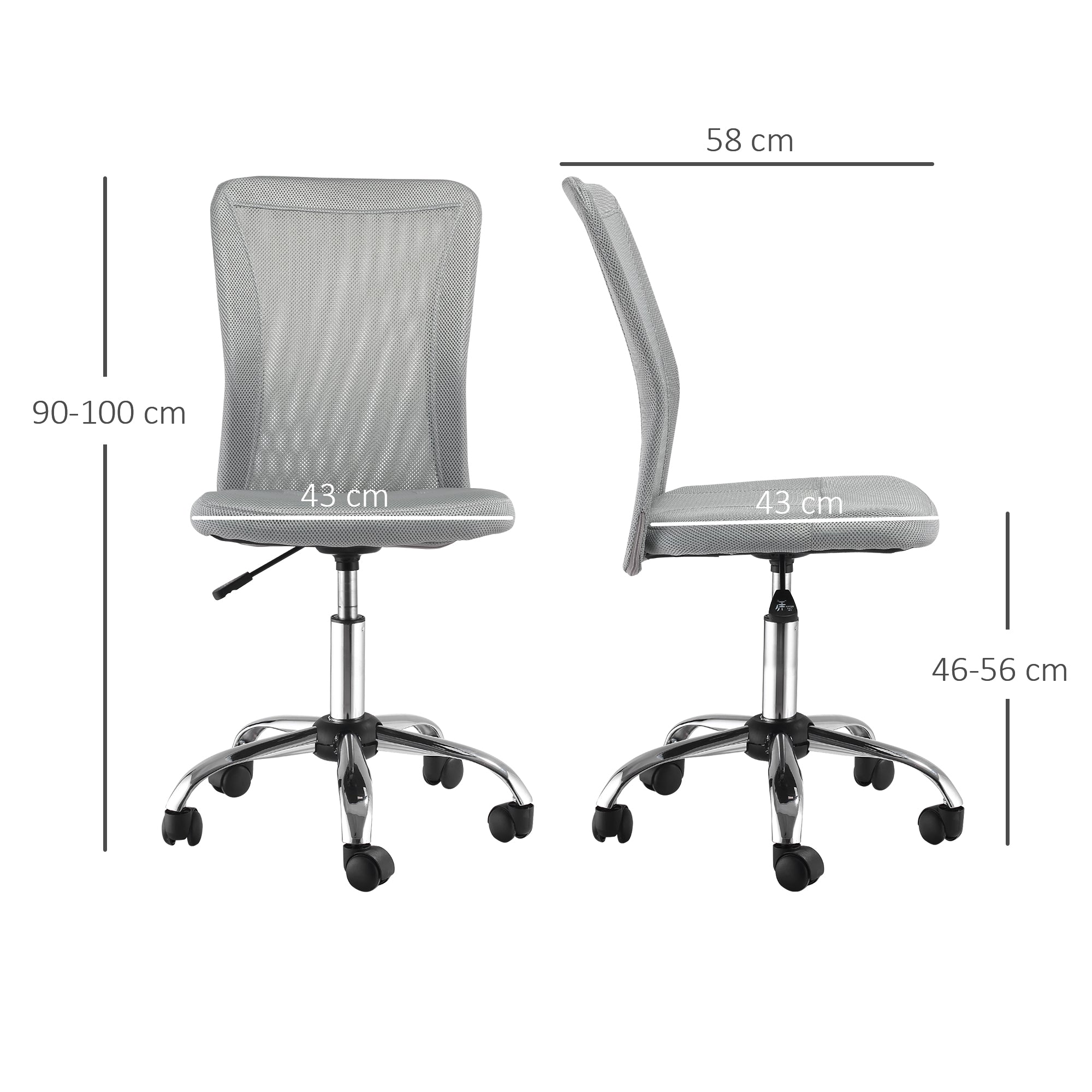Cadeira de Escritório Giratória – 43x58x90-100 cm – Cinza – Aço, Malha, Espuma e Nylon