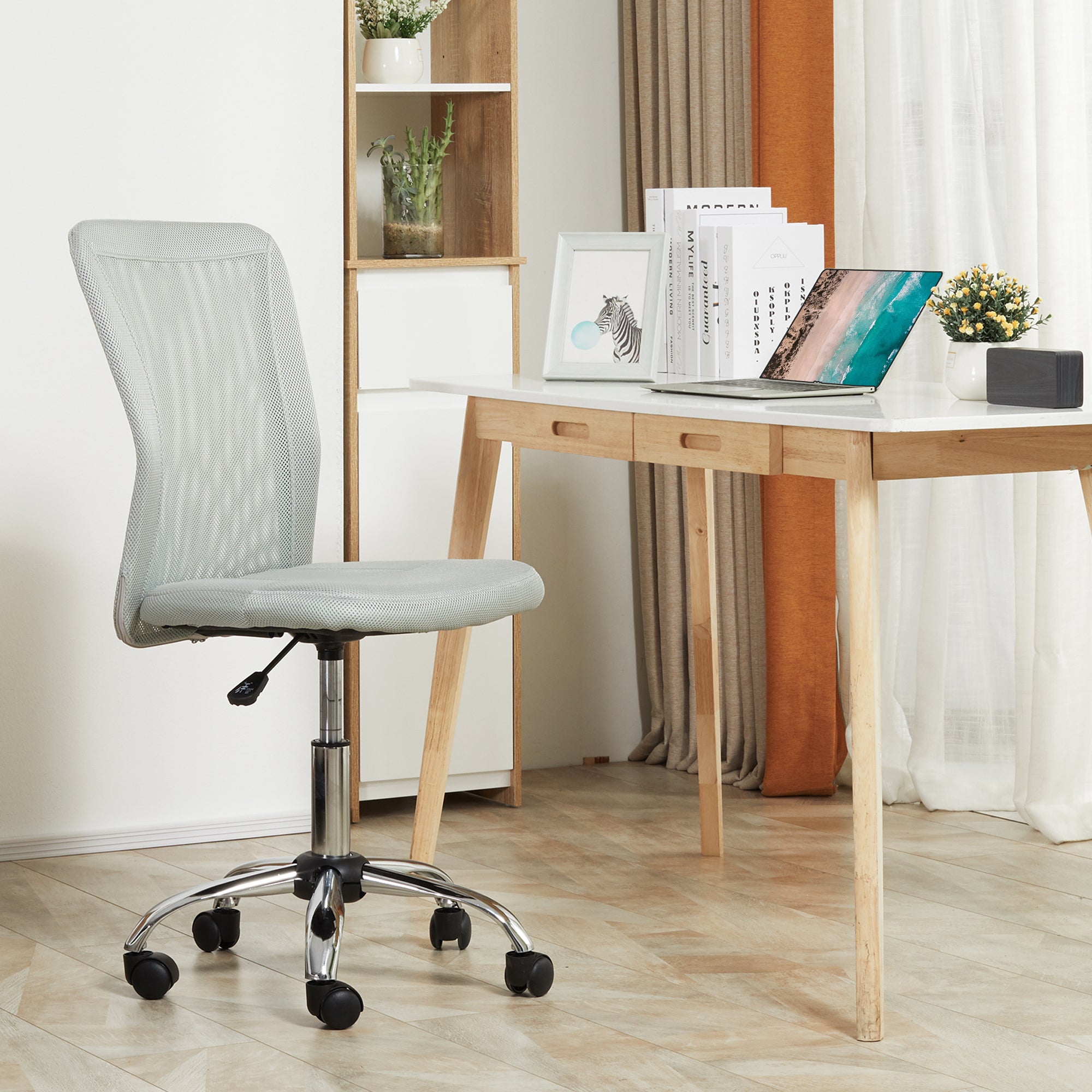 Cadeira de Escritório Giratória – 43x58x90-100 cm – Cinza – Aço, Malha, Espuma e Nylon