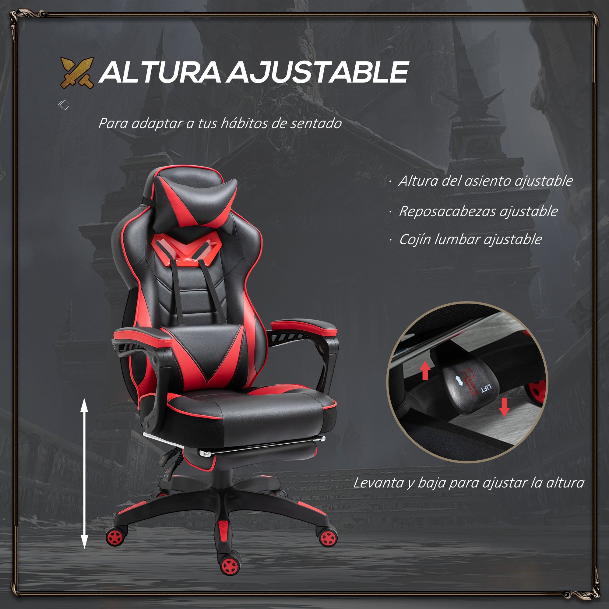 Cadeira Ergonômica Vermelha e Preta 65x70x118.5-126.5 cm