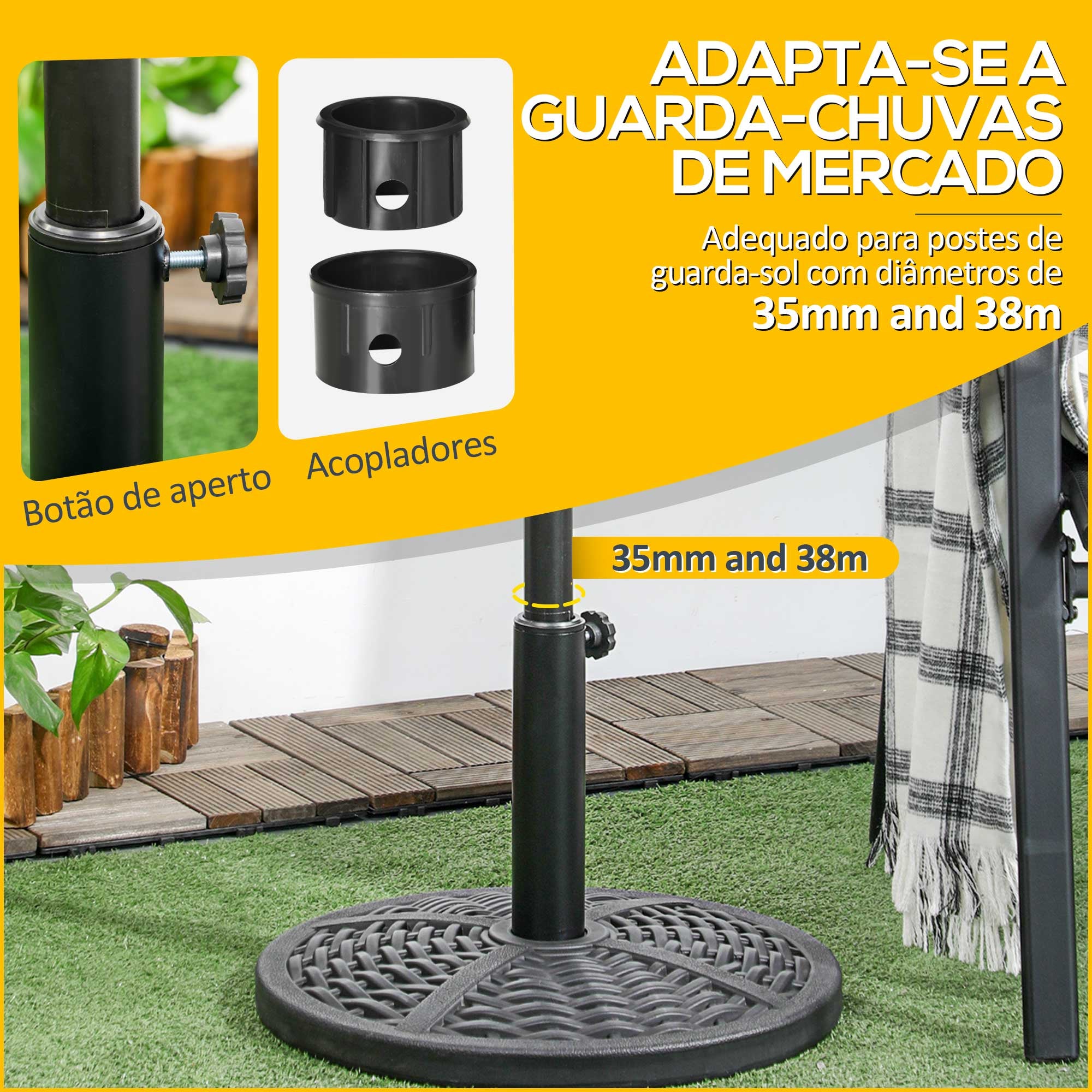 Base de Guarda Sol Redonda Preenchida de Cimento Ø45x33 cm - Cor Preto