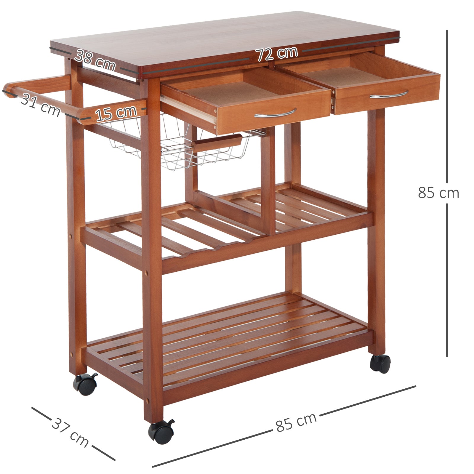 Carrinho de Cozinha Auxiliar 85x37x85cm Cor Nogueira