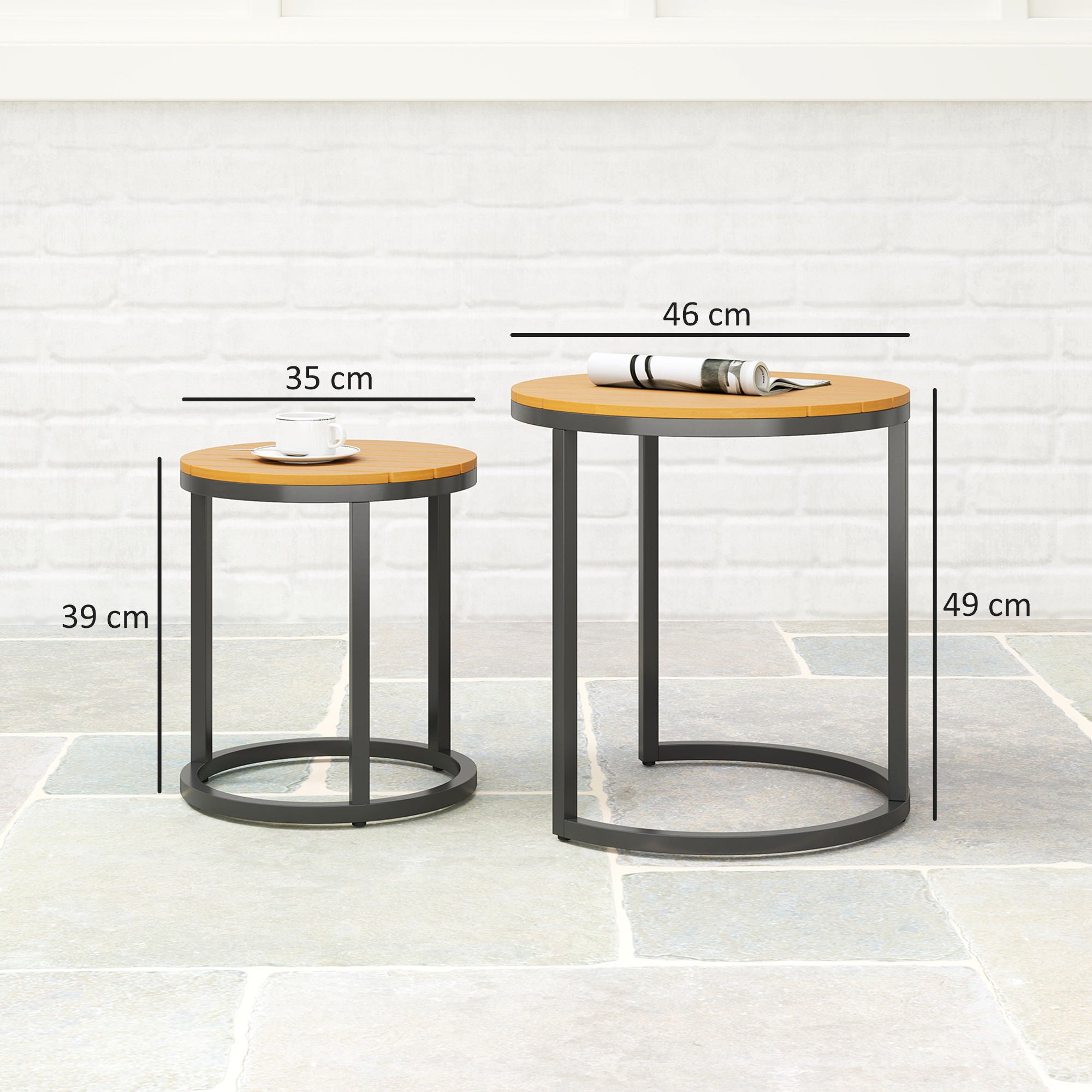 Conjunto de 2 Mesas de Jardim Ø46x49 cm em Madeira e Preto