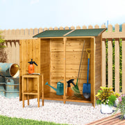 Abrigo de Jardim de Madeira Natural 140x75x160cm com Prateleira Móvel e Ganchos