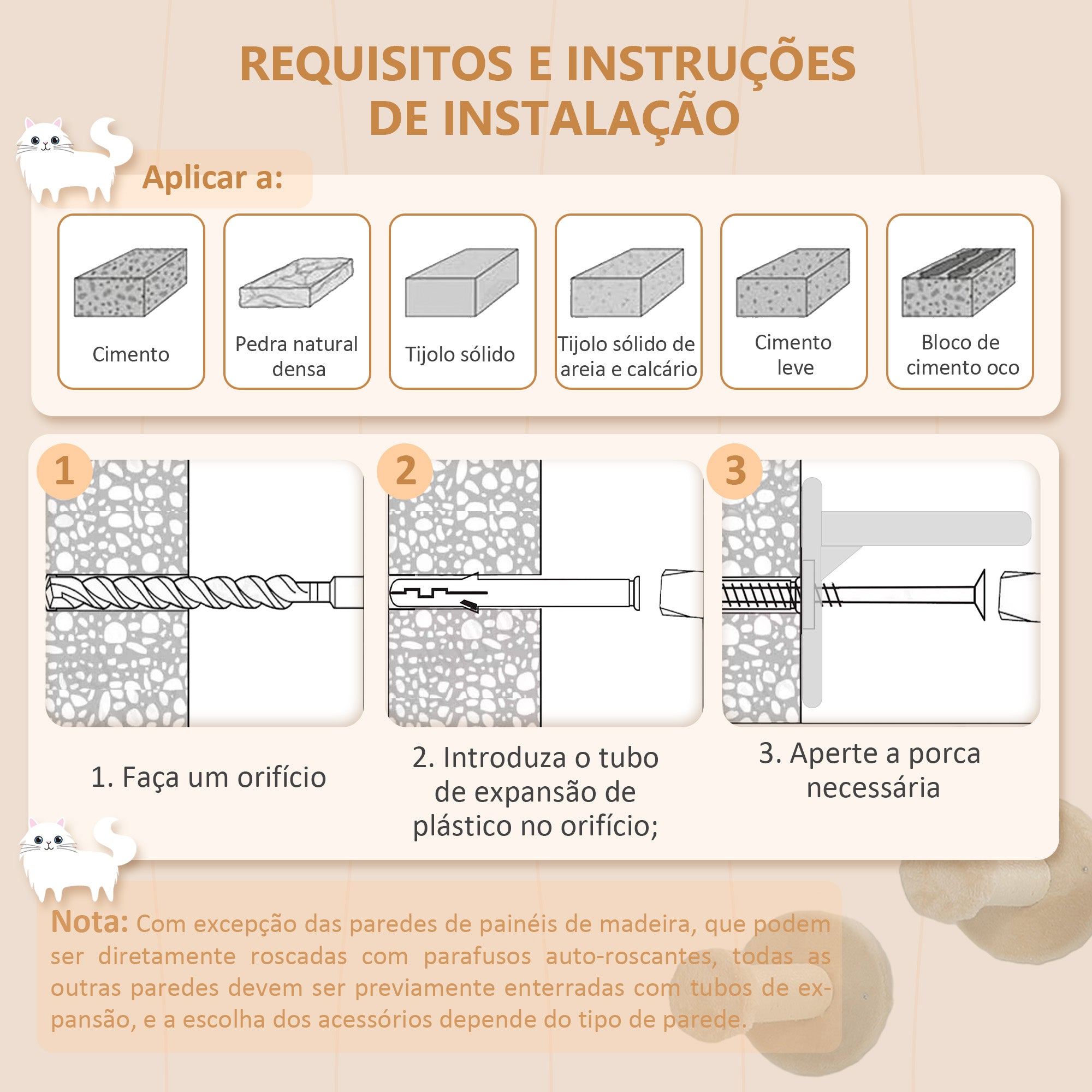Conjunto de Prateleiras de Parede para Gatos – 110x56x73 cm – Bege – Aglomerado de madeira