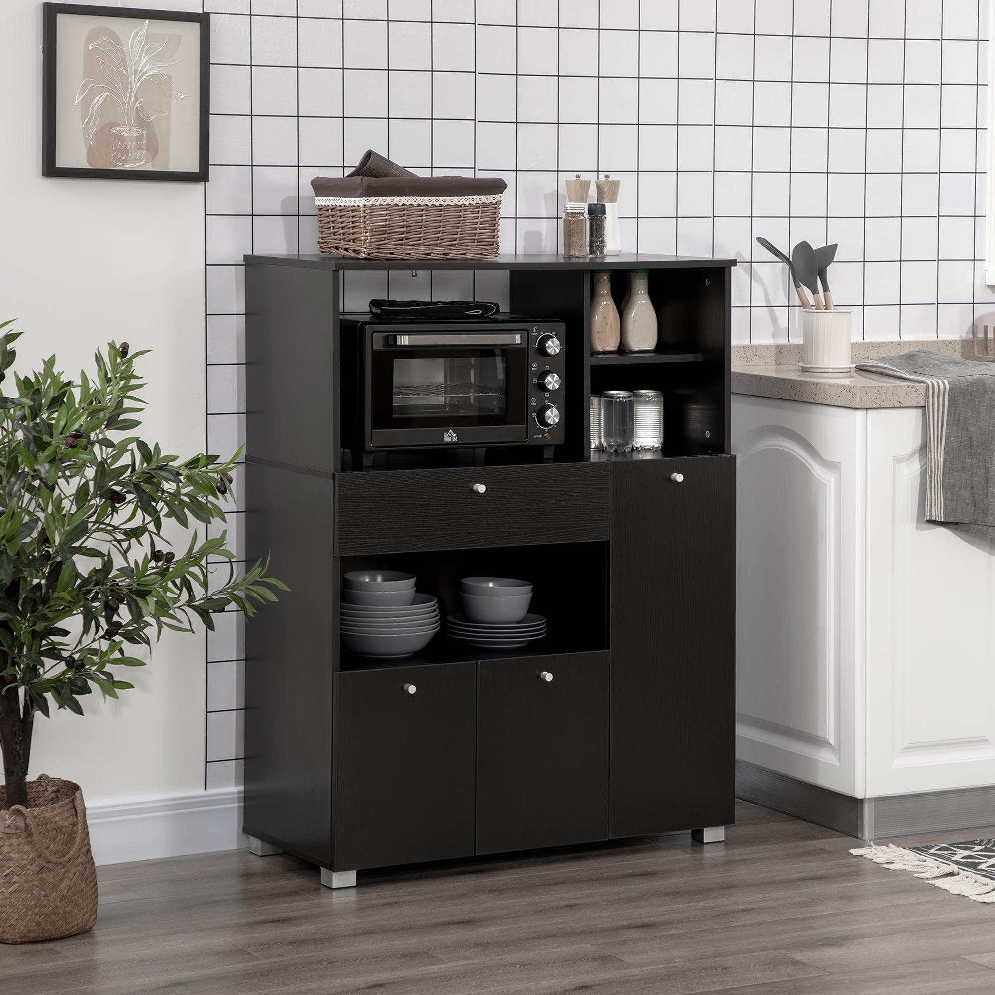 Aparador Auxiliar para Microondas – 90x40x120 cm – Preto – Melamina