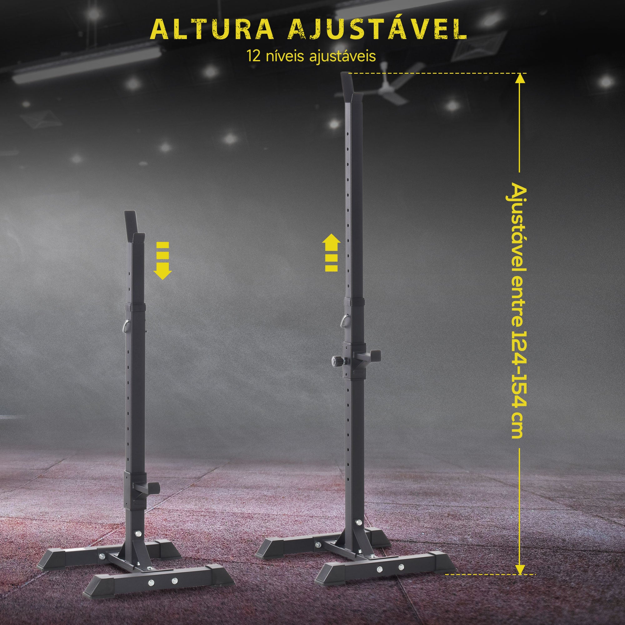 Suporte Ajustável para Barra de Pesos 50x49x154cm - Cor Preto